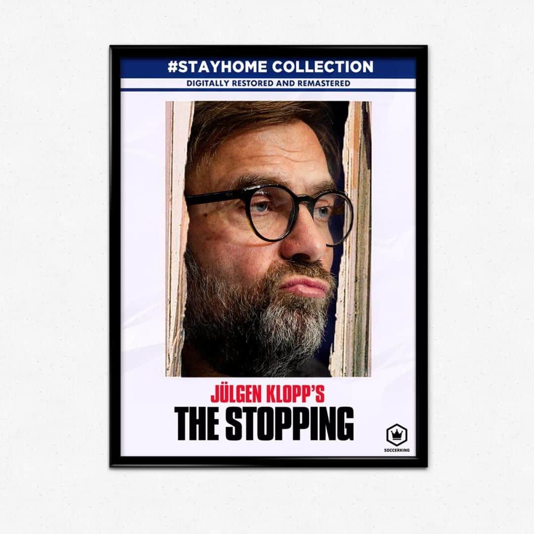 のインスタグラム：「#StayHomeWithMovies⠀ ⠀ 『THE STOPPING』⠀ クロップの優勝はお預け中⠀ #jurgenklopp⠀ via 『THE SHINING』／1980年⠀ ⠀ Photo by Getty Images⠀ #TheShining #soccerking #サッカーキング」