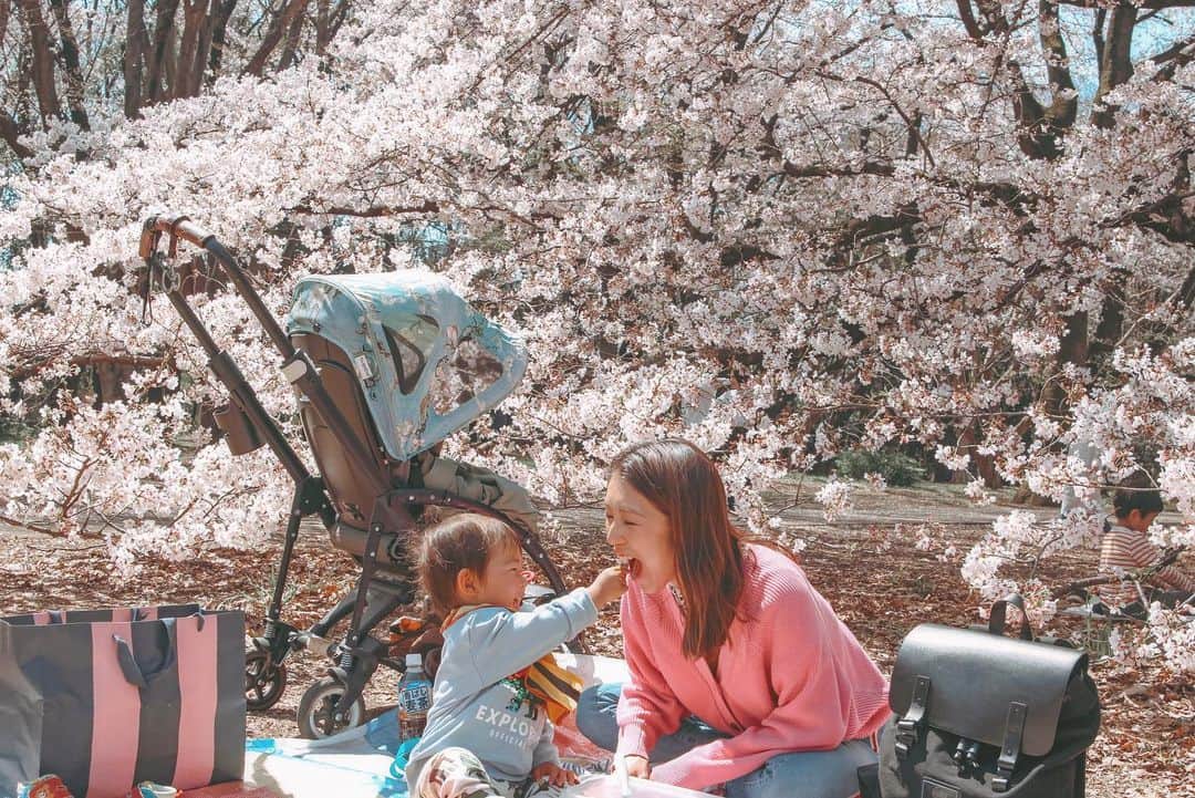 磯部映見のインスタグラム：「we did hanami mostly from the car so no shots under sakura tree this year. oh but i haven't even posted last year's hanami picture🤭🌸 ・ 今日の行動が明日の命に繋がる毎日。今年の桜は、写真にはおさめられなかったけど、記憶にはずっと残りそうです。 ・ 写真は去年。夫が撮ってくれた長男との思い出。お腹に次男🌸 #imstayinghome #sakura2020 #tb #lastyear」