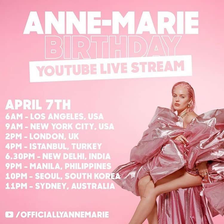 ワーナーミュージック・ジャパン洋楽さんのインスタグラム写真 - (ワーナーミュージック・ジャパン洋楽Instagram)「【ANNE-MARIE】 明日4/7 はアン・マリーのお誕生日🎂🎉 ✨ ということで、明日21時からはアン・マリーのミュージック・ビデオ特集をLINE LIVEで配信📺💕日本のファンへのコメントもあります😆❣️ ✨ そして22時からは本人も登場するYouTube LIVE‼️みなさんからの質問に答えたりパフォーマンスも予定されています🎤💕 ✨ それぞれのリンクはストーリーからチェックを😉🙌明日はみんなでお祝いしましょう🎂🎉❣️ #おうちで音楽 #おうち時間 #アンマリー #annemarie #BIRTHDAY #お誕生日会 #LINELIVE #YouTube #生配信 #洋楽」4月6日 13時36分 - warnermusicjp_intl