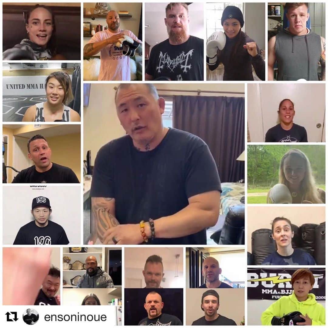 宇野薫のインスタグラム：「エンセンさんに声をかけてもらい #punchoutcovid19 メッセージに 参加させていただきました！  #Repost @ensoninoue with @get_repost ・・・ Link in  Bio  I got this idea from my racquetball friend Sudsy. He did something like this with racquetball players all over the world to band together and stay positive to get through this Pandemic.  As fighters we always believe in ourselves that we can overcome any obstacles to defeat our opponent no matter who it is. We fighters are banding together to create a positive movement to knockout this invisible opponent Covid-19.  I have collaborated over 100 fighters from around the world so enjoy.  Wash your hands, practice social distancing, stay positive and knock out Covid-19. Thank you all who sent in their videos! We are one and we will prevail.  Link in Bio.  @sera.desu @ensoninoue @marloescoenen @leedaptatami @rockyogden @chuckliddell @franktrigg @saleatisanoe5522 @punahele_soriano @abirchakmma @karatehottiemma @saku39ks @williamwolk @markdcoleman @frankshamrock @baret75 @bjpenn @iamgirlrilla @caoluno @brogansanchezmma @rampage4real @raquelpaaluhi @georgesots @karatecutie @jimmycruteufc @mercedes10ptucson @joshuagomeznm @olivermma @hiromitsu.kanehara @nikovitalemma @musashigawa_beya @titoortiz1999 @paaluhi @dynamitedan808 @joshlbarnett @jazzyparr_ @mach_sakurai @thegoze @yoko__yamada @xcnatch @samgreco_k1 @jesstevel @hisaoikeda @bradtavares808 @masaaki.miyamoto.karate @criscyborg @sugarraysefo @shinji.sasaki.108 @rgripgym @angelaleemma @fisticuffs_lg @ifamiliaku_mass @travisbrownemma @ruminasato @casekweezee @eganinoue @baby_nansen @fight.club.guatemala @renzograciebjj @roman.d.cruz @markdcoleman @roxyfighter @tobimada @chrislebenmma @glennaavila @bpucci @maripal87 @johnwayneparr @martijn_dej @kimalinabaldacchino @kongo4real @kempokam @123kie123 @coachhostile @alphacatzingano @the44gym @jinhyufrey @andreakgblee @philip_kimura @the_titan170 @shokohsato @thefrankmir @eddie_yagin @highlander_ichizoku @konginsd @ilimanator @germantopteam @mike.martelle @michihiroomigawa @namphanmma @cabbage96720 @missjessyjess」
