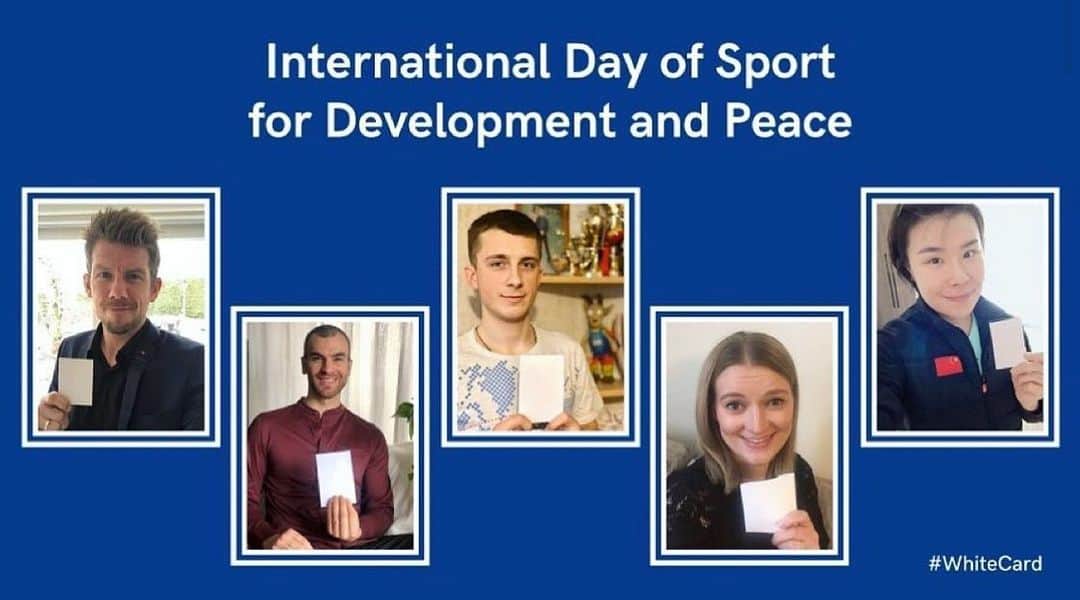エリック・ラドフォードのインスタグラム：「Today the ISU Athletes Commission and I join together for the International Day of Sport for Development and Peace. As a reference to the yellow and the red card in the sporting world, the #whitecard invites not to punish but to create real positive change.  #whitecard #peace #sport #isu」