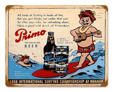 マリブシャツのインスタグラム：「In 1887 the Hawai’i Brewing Co. introduced Primo Beer, which came to be known as “the Hawaiian beer” for much of the last century. The beer has been known for its unique flavor and aroma that comes from a touch of raw Hawaiian cane sugar. 🌺🍻 #hawaiianhistory #primobeer #primobeerhawaii」