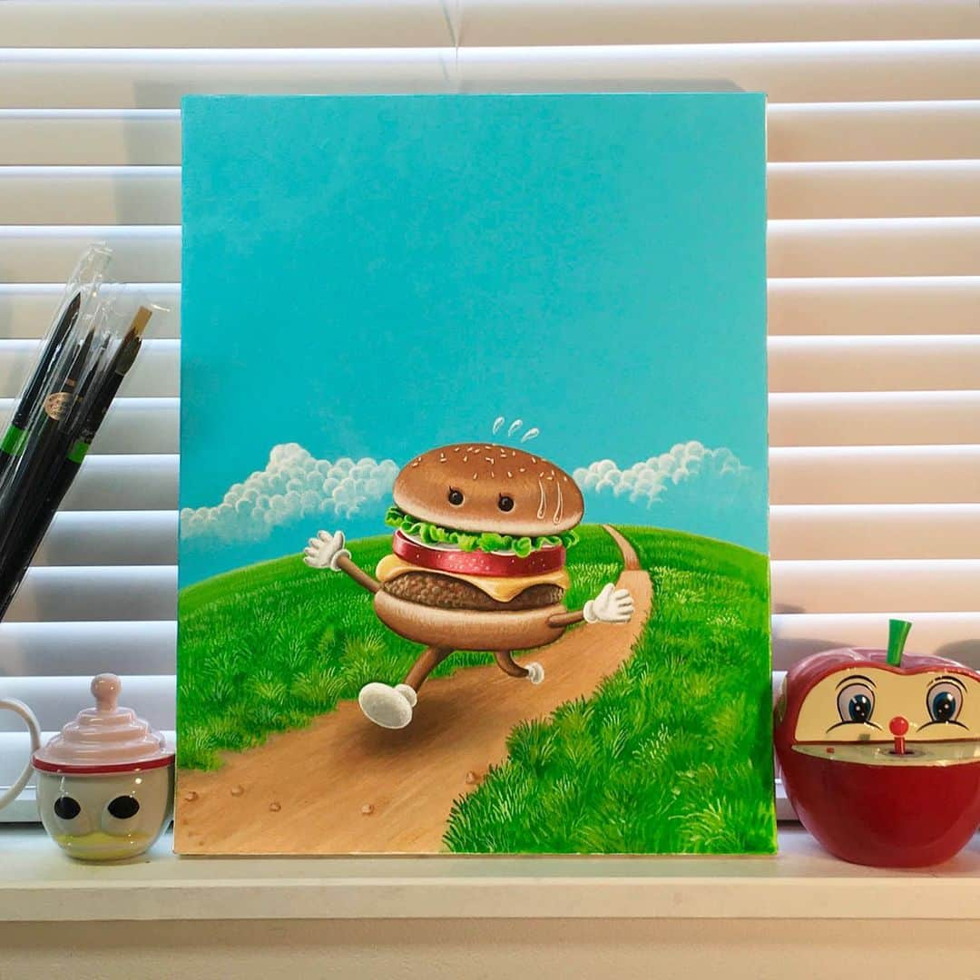 本秀康さんのインスタグラム写真 - (本秀康Instagram)「Burger on the Run 🍔💦💨💨💨 「ENGLISH JOURNAL 」5月号  #humberger #englishjournal #painting」4月7日 16時45分 - hideyasu_moto