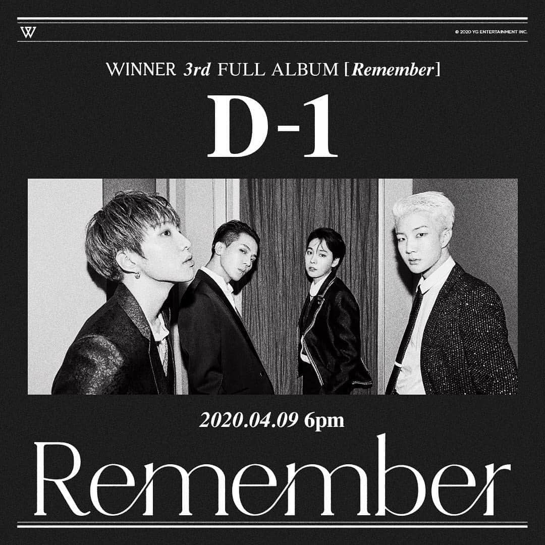 WINNERさんのインスタグラム写真 - (WINNERInstagram)「[✨D-1✨] 3rd FULL ALBUM ‘Remember’ ⠀ #Wemember_Remember #WINNER #위너 #3rdFullAlbum #Remember #AlbumRelease #D_1 #20200409_6pm #YG」4月8日 0時00分 - winnercity