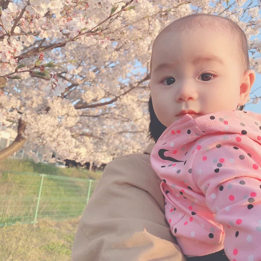 長澤愛さんのインスタグラム写真 - (長澤愛Instagram)「. . 近所の公園でごめんだけど 生まれて初めての桜🌸 見せれてよかった 𓂃 𓈒𓂂 . . 来年はお花見行こうね！ . その頃には1歳だから、きれーいって言って もっと桜楽しめるね☺️☺️ . . #そういえば #今の髪色 #明るめミルクティーです . #桜 #お花見 #生後6ヶ月 #女の子ベビー #女の子ママ #ママコーデ #🌸」4月8日 11時40分 - mnm_11.7