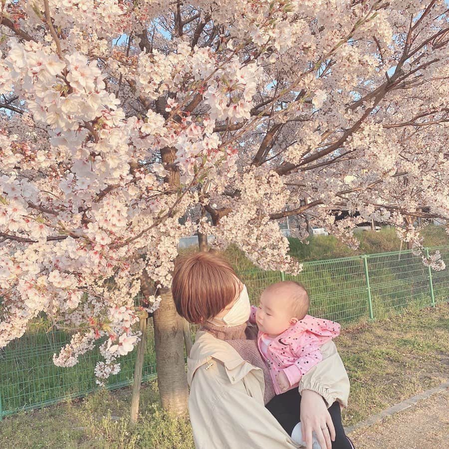長澤愛さんのインスタグラム写真 - (長澤愛Instagram)「. . 近所の公園でごめんだけど 生まれて初めての桜🌸 見せれてよかった 𓂃 𓈒𓂂 . . 来年はお花見行こうね！ . その頃には1歳だから、きれーいって言って もっと桜楽しめるね☺️☺️ . . #そういえば #今の髪色 #明るめミルクティーです . #桜 #お花見 #生後6ヶ月 #女の子ベビー #女の子ママ #ママコーデ #🌸」4月8日 11時40分 - mnm_11.7