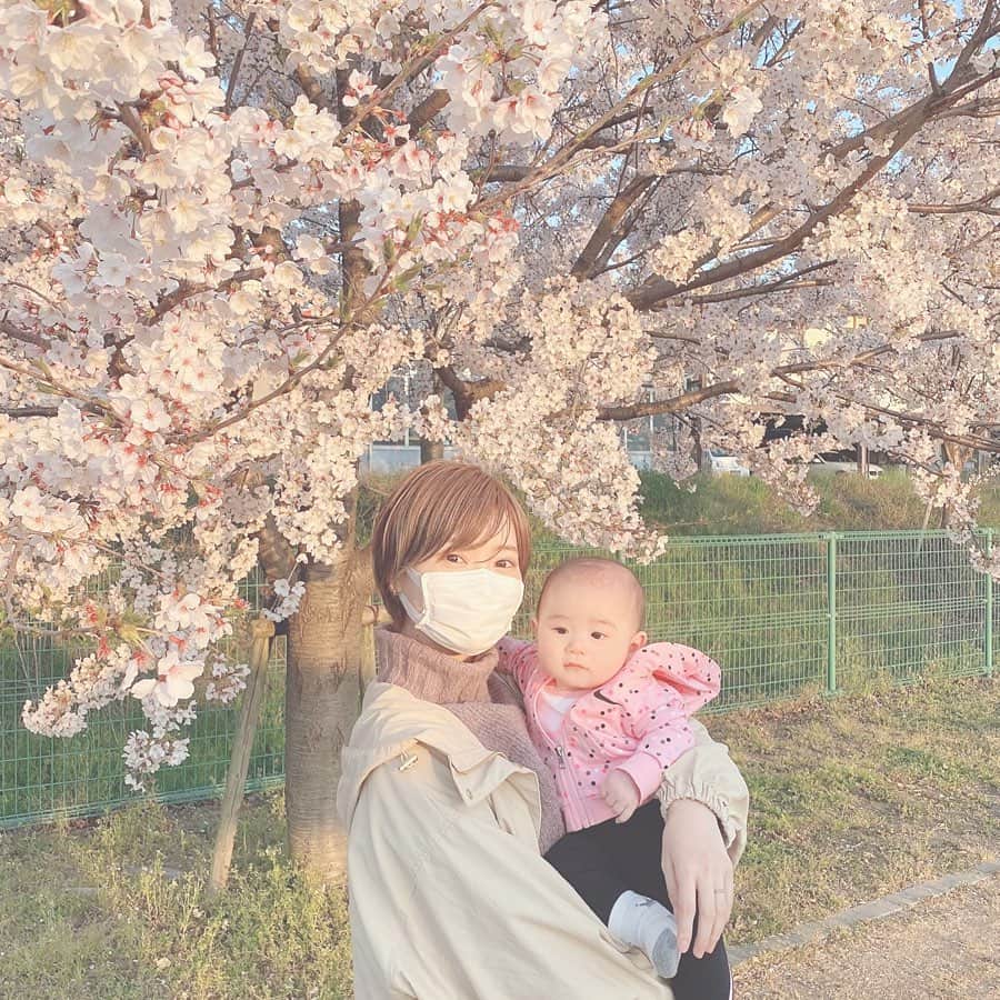 長澤愛さんのインスタグラム写真 - (長澤愛Instagram)「. . 近所の公園でごめんだけど 生まれて初めての桜🌸 見せれてよかった 𓂃 𓈒𓂂 . . 来年はお花見行こうね！ . その頃には1歳だから、きれーいって言って もっと桜楽しめるね☺️☺️ . . #そういえば #今の髪色 #明るめミルクティーです . #桜 #お花見 #生後6ヶ月 #女の子ベビー #女の子ママ #ママコーデ #🌸」4月8日 11時40分 - mnm_11.7