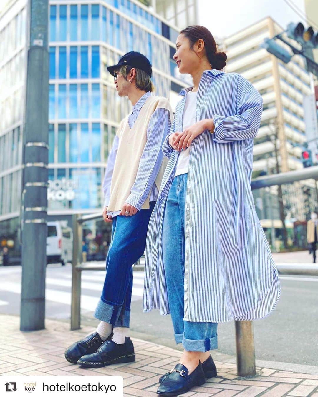 コエのインスタグラム：「#Repost @hotelkoetokyo ・・・ ローンシャツワンピース 3,990+tax .  毎シーズン人気のシャツワンピースがアップデートされて再登場。 .  シンプルに徹した無駄の無いシャツワンピース。ゆったりとしたシルエットと裾に向かってほのかに広がるAラインのシルエットで、こなれ感を演出。 .  生地は軽くて柔らかな風合いのコットン100%。洗濯機で洗っても脱水ジワ(or シワ)になりにくくお手入れが簡単なのもうれしいポイント！ .  サイドにはポケット付き。 .  #koe #outfit #ootd #outfitoftheday #fashion #code #in_fashion #instafashion #coordinate #hotelkoe #ファッション #アパレル #コーデ #レディースコーデ #メンズコーデ #春コーデ #おでかけコーデ #カップルコーデ #リンクコーデ #シミラールック  #ジェンダーレス #ユニセックス #シャツワンピ #デニム #ストライプ #shibuya #シャツコーデ　#ストライプシャツ　#stripeshirt」