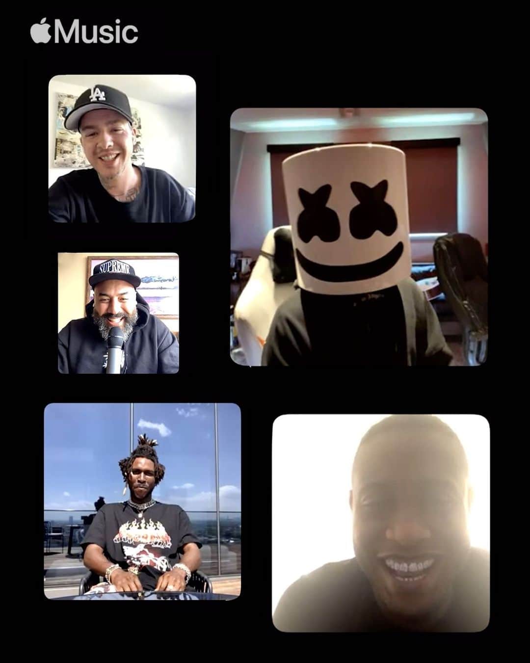 T・ミルズのインスタグラム：「When @marshmellomusic, @oldmanebro, @saintjhn & @808mafiaboss FaceTime you... you answer 🖤 @applemusic  #AtHomeWithAppleMusic」