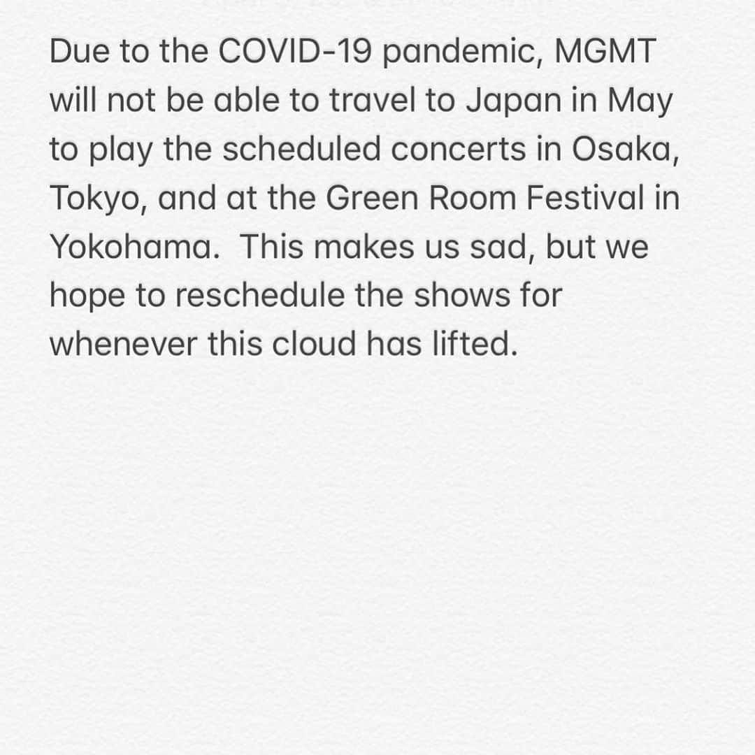 MGMTさんのインスタグラム写真 - (MGMTInstagram)「A note from MGMT」4月9日 2時57分 - whoismgmt