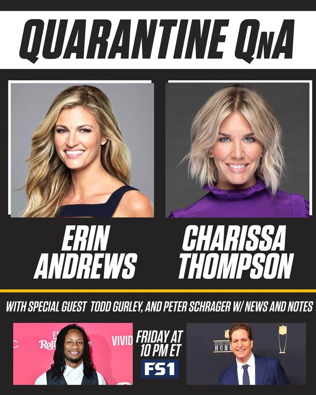 エリン・アンドリューズのインスタグラム：「We’re BACK with another distraction! Join me, @charissajthompson, #PeterSchrager and special guest @tg4hunnid Friday @fs1 10pm EST. Send us your questions using  #QuarantineQnA @nflonfox @atlantafalcons @georgiafootball @ugaathletics #falcons #atlantafalcons #riseup #uga #dawgs #godawgs #bulldogs #georgiafootball」