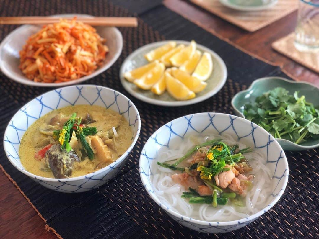 桐島かれんさんのインスタグラム写真 - (桐島かれんInstagram)「今日のランチはお好みで、鶏肉のフォーか、昨夜の残り物のグリーンカレーで作ったフォー。 #フォー」4月9日 13時32分 - houseoflotuskaren