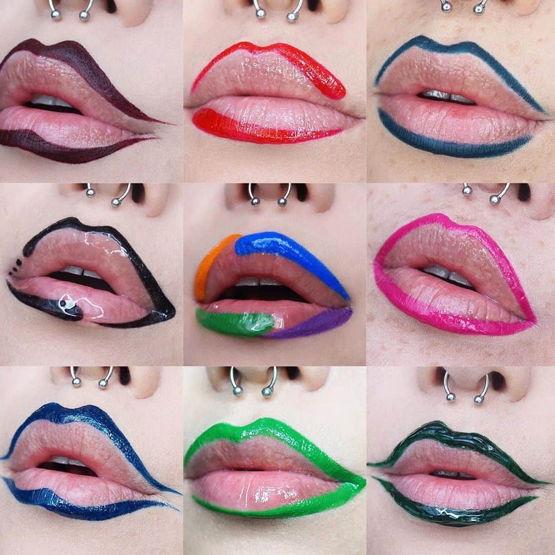 のインスタグラム：「💋❤️💙💚🖤🤎💖 . . #lipart  #meltcosmetics #lindahallberg #kvdveganbeauty #nyxcosmetics」