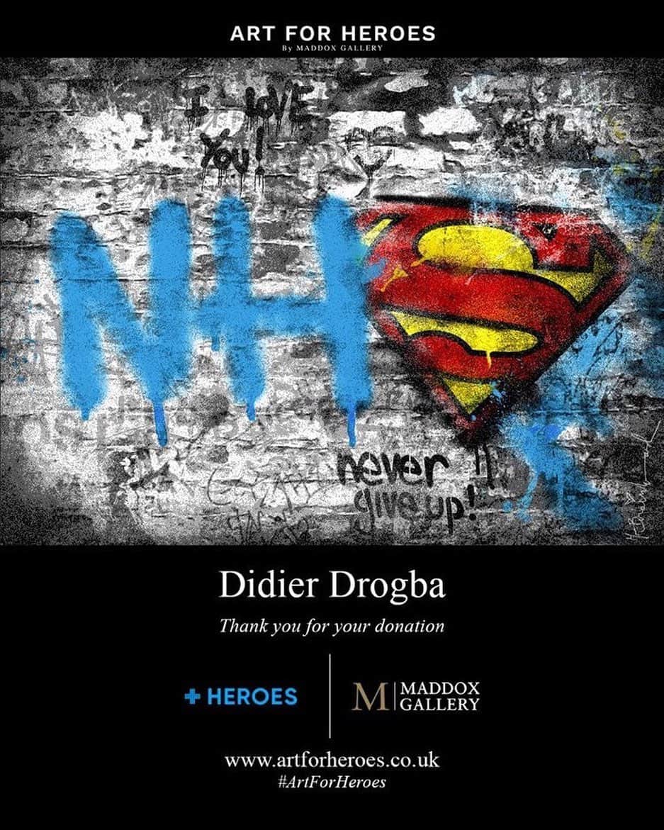 ディディエ・ドログバのインスタグラム：「Waaaw @therealjoecole you’re an inspiration 🙌🏾🙌🏾🙌🏾 Please join me in supporting the #ArtForHeroes campaign alongside @HelpThemHelpUs_ and @MaddoxGallery who have launched an online art collection featuring works kindly donated by a talented selection of the world’s top artists, with 100% of proceeds going directly to HEROES - a charitable organisation founded by NHS doctors and nurses to support our incredible HEROES on the front-line who are risking their lives everyday, just by going to work!  To view the art collection or simply donate, please follow the link in @MaddoxGallery's bio or visit artforheroes.co.uk. Help an NHS hero today! #HelpThemHelpUs」