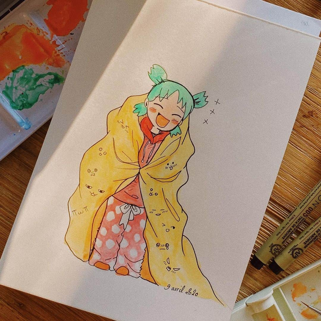 Lyloutteさんのインスタグラム写真 - (LyloutteInstagram)「~ On a fait une session dessin cet aprem une petite heure en FaceTime avec @pinketcetera à dessiner chacune de notre côté ♡ J'ai fait une #yotsuba confinée dans sa couette ✨ Ça faisait des années que j'avais mis le dessin de côté, alors que j'adore ça. Ça fait du bien de doucement s'y remettre... { #drawing #stayhome #watercolor」4月10日 2時57分 - lyloutte