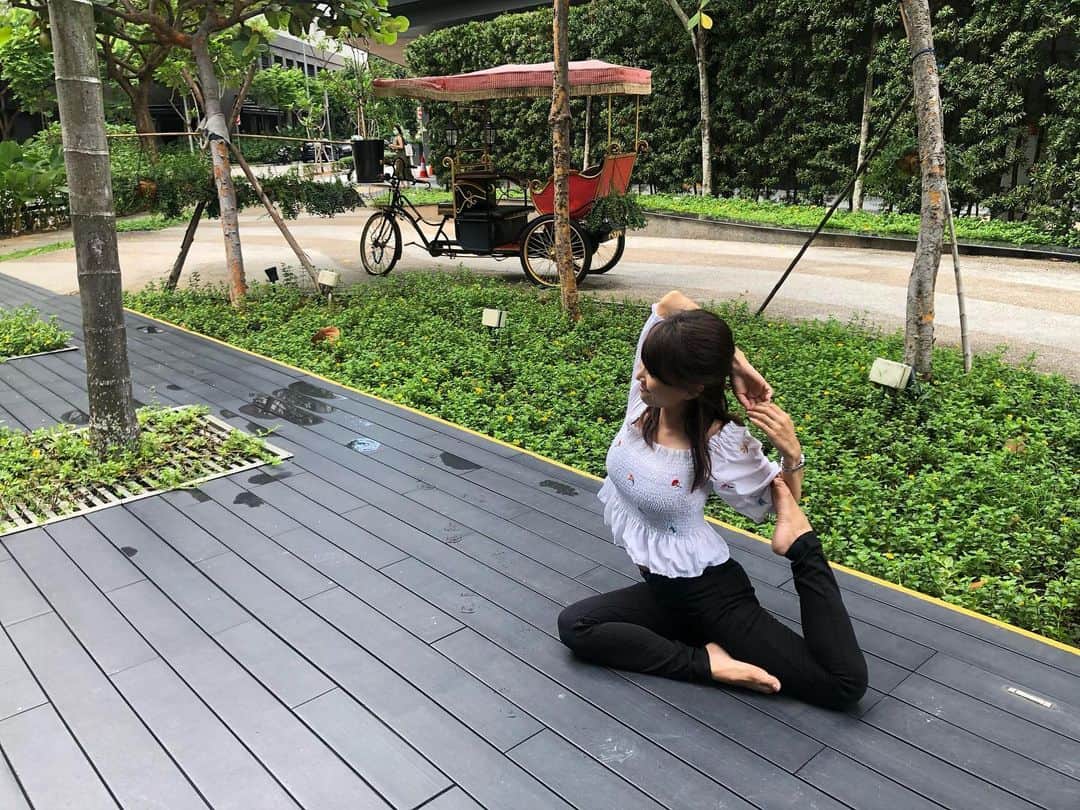 橋本麻里衣のインスタグラム：「Yoga..☺︎ ＊ ＊ シンガポールではコロナの感染拡大を抑えるため外出が原則禁止になりました。違反者は1万ドル以下の罰金/6カ月以下の禁錮という厳しい規定。学校ももちろんおやすみで、先週よりスタートした長男のhome based learningに発狂しそうな毎日です。 ＊ どんどんストレスが溜まるなか1ヶ月外出できず友達に会うこともできないので、オンラインでヨガレッスンを楽しめるSOELUを再開しました。忙しすぎてヨガをやってる余裕なんて..と遠ざかっていましたが、1日5分でもやるとやらないでは全然違う..!! ＊ とくに肩こり改善ヨガとキャンドルヨガの動画レッスンは、短時間でマッサージに行った後くらいスッキリできてとても気に入っています。運良く息子たちが寝てくれたときにはライブレッスンも受講しています♫ ＊ 毎日15分のトレーニングレッスンの無料開放も開始されている上、わたしの招待コード「20mari04」を入れて無料登録するとなんと30日も無料体験できるそうなのでこの機会にぜひぜひチェックしてみてください☺︎!! キャンペーンコード→ 20mari04 ＊ #SOELU#ソエル#SOELUな暮らし#おうちヨガ#オンラインヨガ#オンラインフィットネス#ていねいな暮らし#PR#singaporelife#sglocallife#lifeinsingapore#igsg#sgig#シンガポールライフ#シンガポール生活#シンガポール在住#シンガポール子育て#男の子のママ#生後15ヶ月#4歳#二児ママ#海外生活 ☺︎」