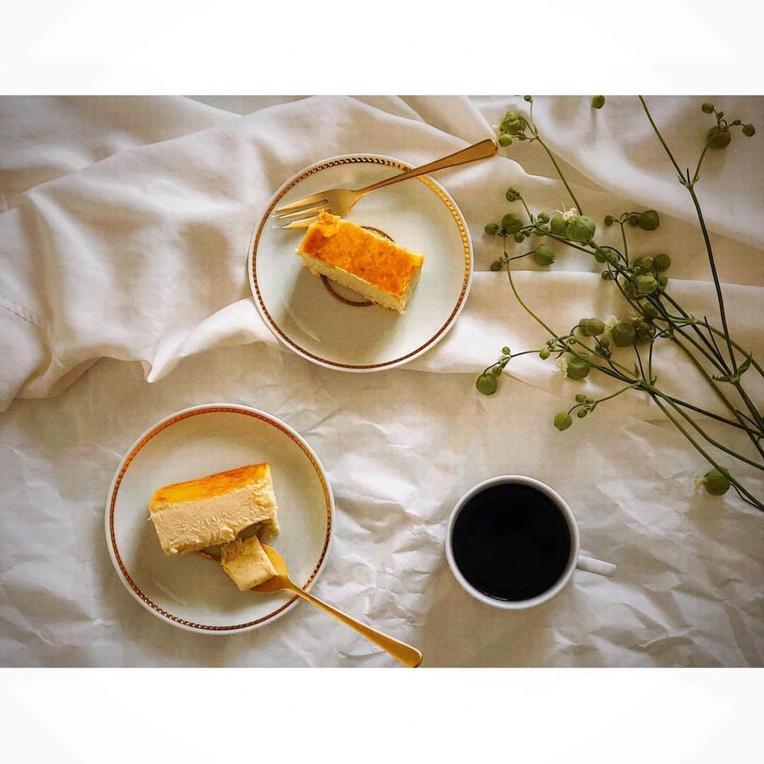 霧島れいかのインスタグラム：「3時のおやつは 前から食べたかったミスターチーズケーキを お取り寄せして頂きました♡ かなり濃厚でとっ〜ても美味しです♪ 女子はきっと好きよ〜これ  #cheesecake#mrcheesecake  #stayhome#dessert#atmyplace」