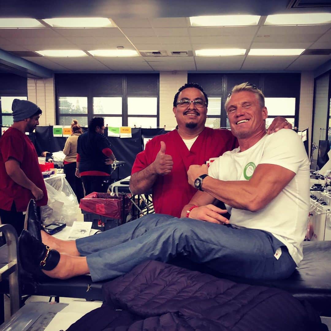 ドルフ・ラングレンのインスタグラム：「#fbf to donating blood for the Red Cross - shout out to all health care workers doing such a tremendous and heroic job 🙌」