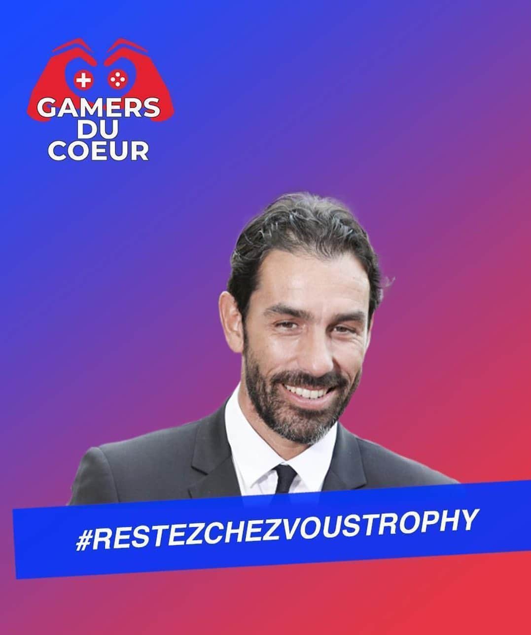 ロベール・ピレスのインスタグラム：「C’est parti pour le tournoi FIFA #restezchezvoustrophy  Retrouvez-moi sur le stream Gamersducoeur pour soutenir les hôpitaux de Paris ! Swipez pour le lien ! » dans ma bio 👆🏼 @FredTestot @gamersducoeur  @nicomahut @flosinama_pongolle4 @esportstadium @oneteamfootball」