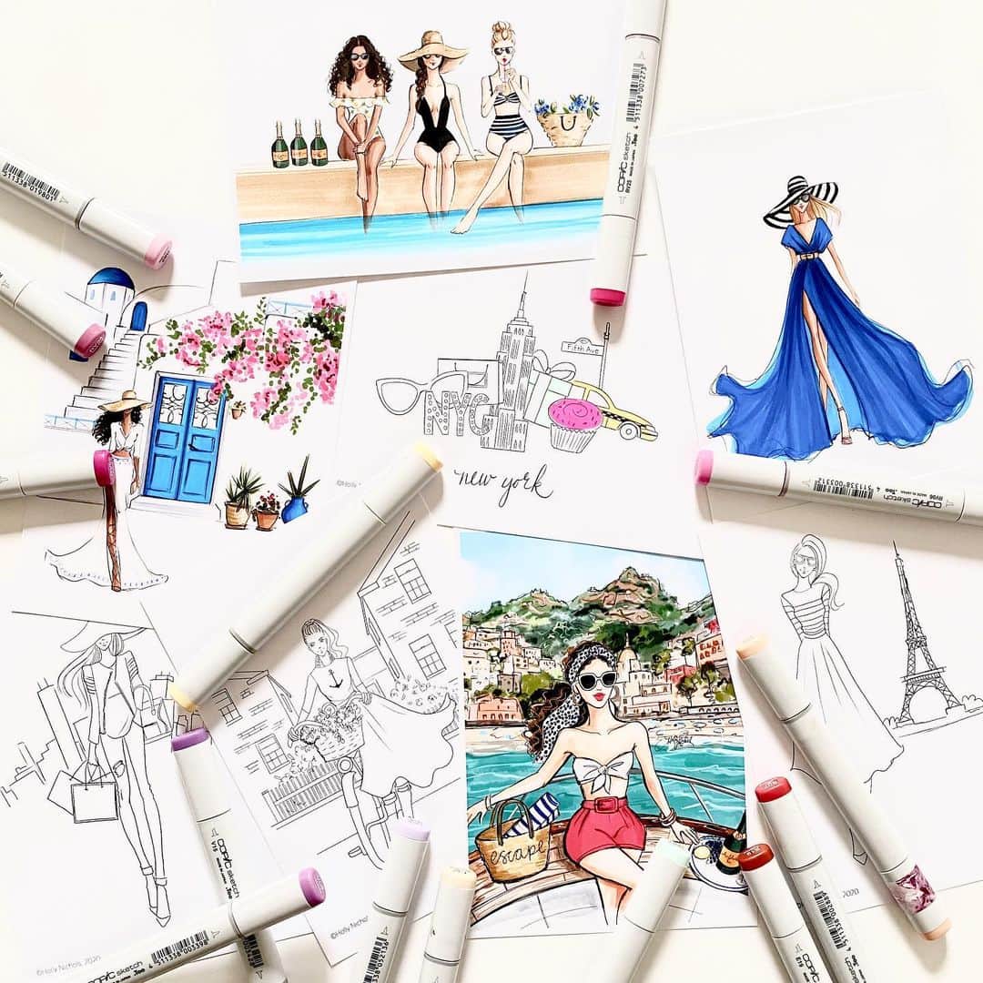 Holly Nicholsさんのインスタグラム写真 - (Holly NicholsInstagram)「Relax and Color! The “Wanderlust” coloring book is now available at hnillustration.etsy.com and is 25% off. The files are formatted for both digital and print format, so you can color right underneath my outline on a tablet, or print and color with markers and more! A virtual vacation 😊 #coloringbook #digitalcoloringbook #fashionillustration #color #coloring #copicmarkers #fashionsketch #fashionillustrator #hnicholsillustration #procreate」4月10日 22時53分 - hnicholsillustration
