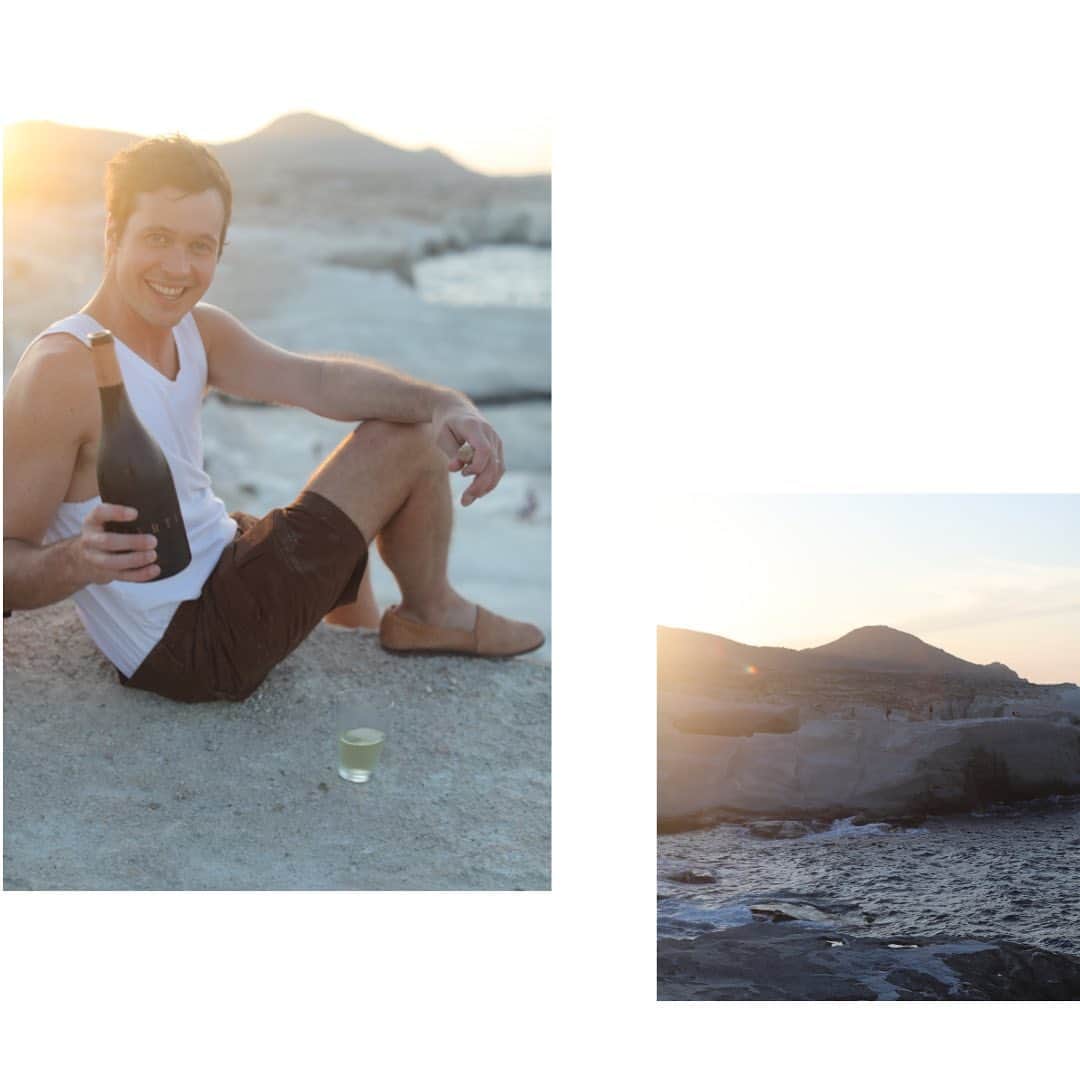 アーネスト・グリーンのインスタグラム：「I wanted to share a special sunset video of my own (on the last slide when you scroll to the right) - since so many of you shared with me.  It was during a vacation to Greece with my wife last year and it was a big inspiration for “Too Late”. This particular night we were in Milos which has this amazing white volcanic rock that nestles right up to the ocean.  As you can tell it really catches the light in an interesting way - and I’ll certainly never forget that view.  Thanks again for everyone who submitted videos or who gave “Too Late” a spin yesterday.  I’m humbled by all of the kind words 🙏🏻」