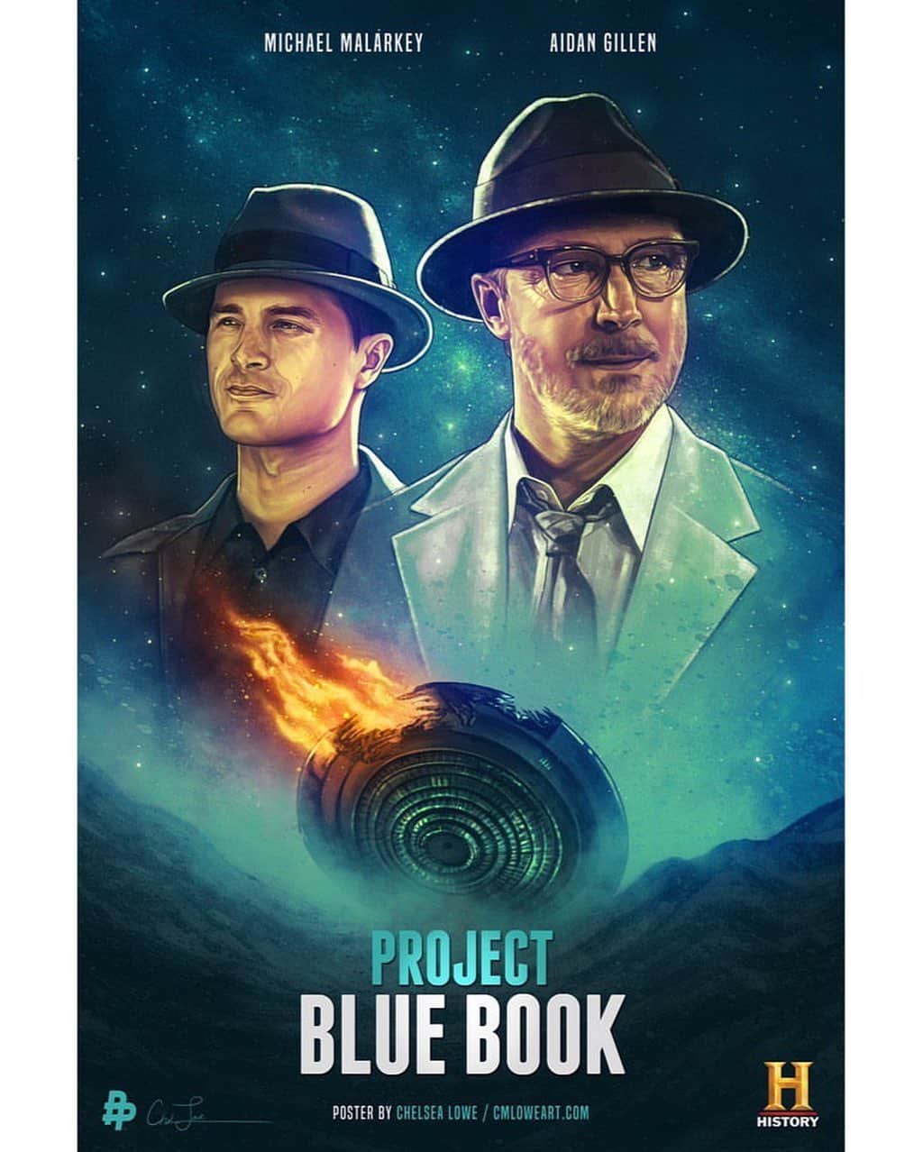 マイケル・マラーキーのインスタグラム：「KEEP CALM & WATCH PROJECT BLUE BOOK // #ProjectBlueBook Seasons 1 & 2 are available now at History.com, #HISTORY App, #OnDemand, download whole series on #iTunes and #Amazon. Additionally, it is available on Hulu live (not standard Hulu), Sling, Philo, FuboTV and VOD through May 23rd. Groovy poster for  #fanartfriday c/o @cmloweart x」