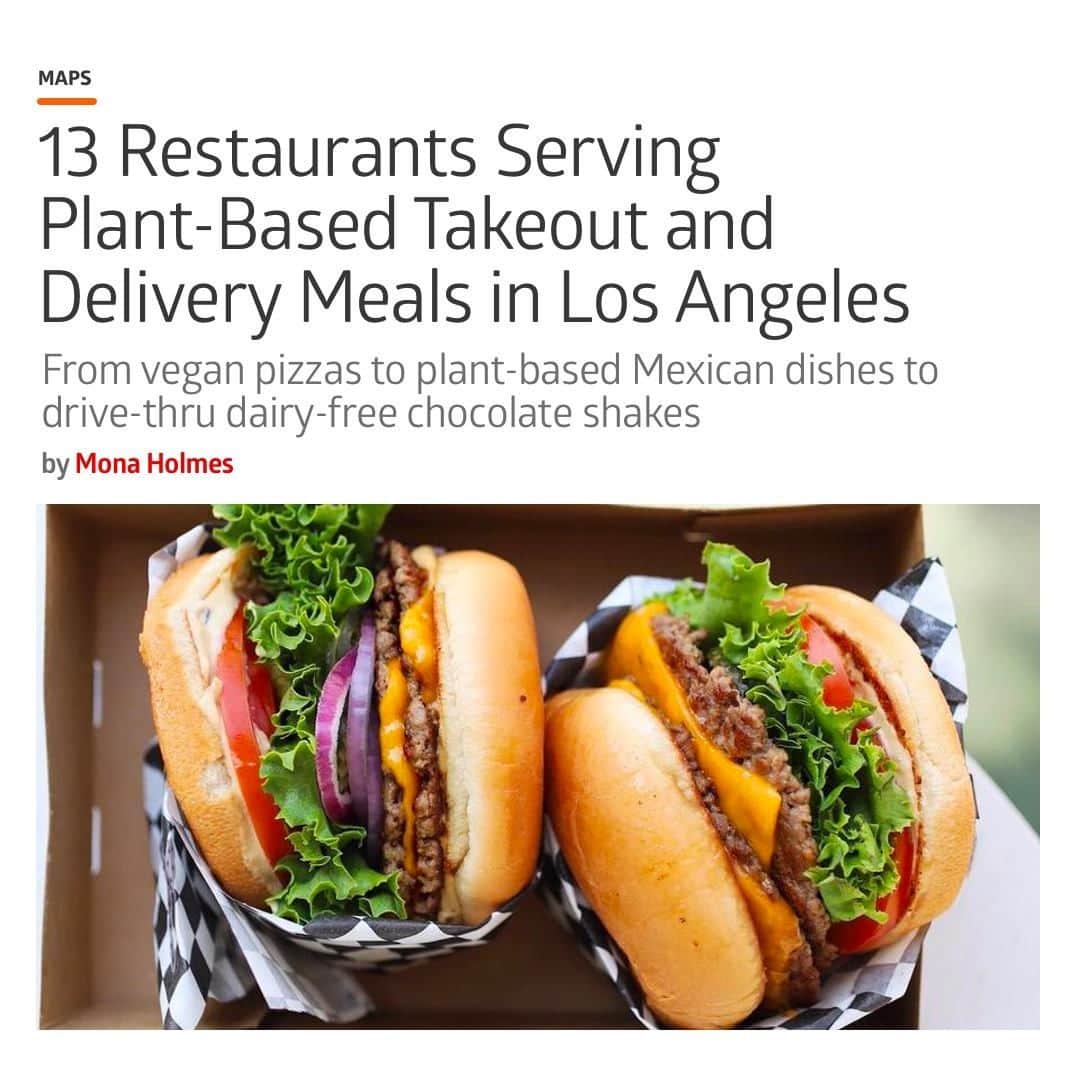 Eater LAさんのインスタグラム写真 - (Eater LAInstagram)「After days and weeks of preparing meals at home, now sounds like a good time to grab restaurant delivery or takeout that's plant-based. Vegan and vegetarian restaurants in Los Angeles are some of the most innovative in the country, and there's even a drive-thru fast food spot in Pasadena. Tap our profile link for the full map 🍔📸@honeybeeburger by @whatcouldbebutter」4月11日 1時09分 - eater_la