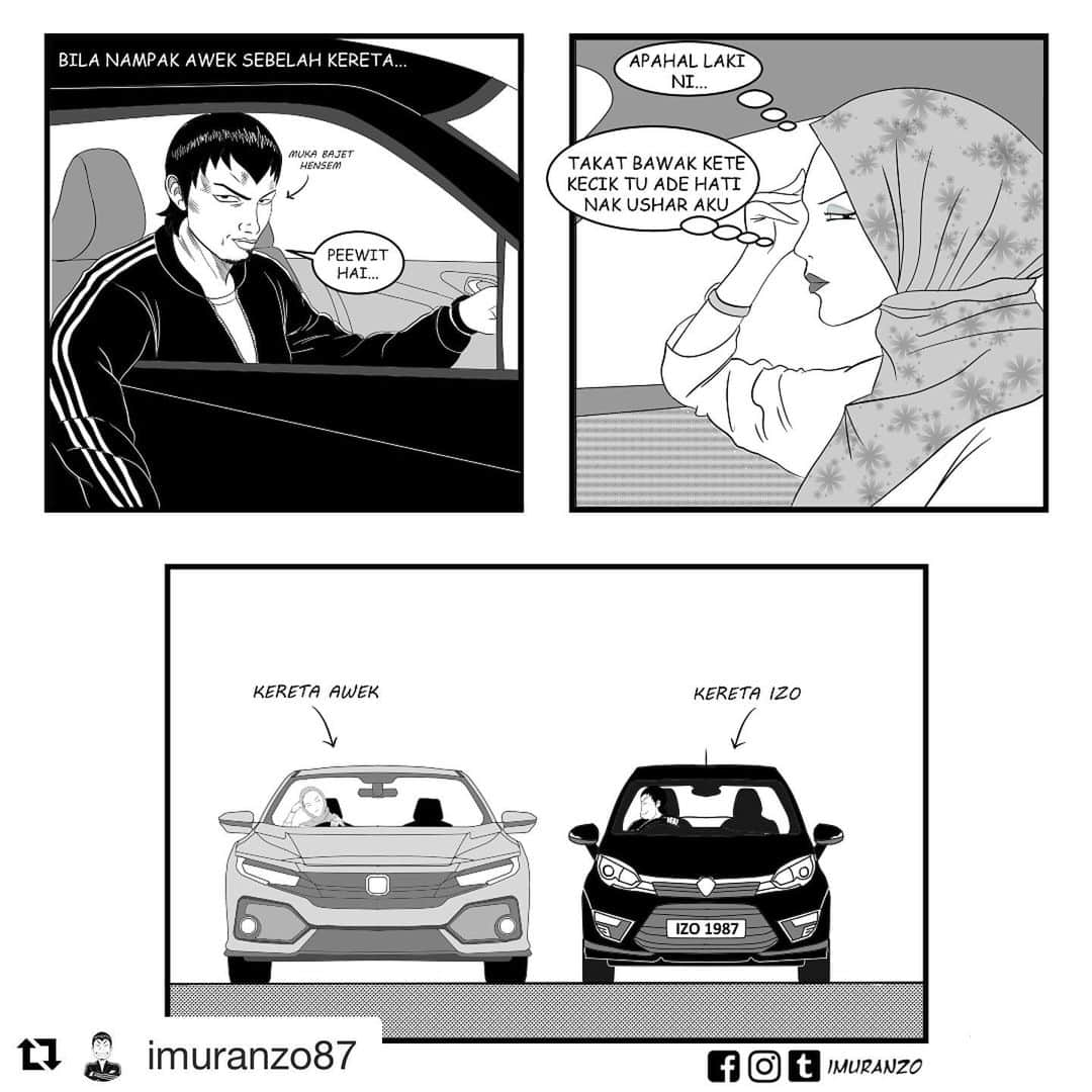 Koleksi Komik Malaysiaさんのインスタグラム写真 - (Koleksi Komik MalaysiaInstagram)「#Repost @imuranzo87 with @get_repost ・・・ kalo nak ushar awek tu... tolong cermin kereta dulu ye...😁😁😁 Kalo korang terer apa kereta laki tu pakai & apa kereta awek tu pakai...? *Saja tak letak emblem kereta kat situ takut ade terasa kui3 😁✌️ . . . #comic #comics #comicstrip #animation #creative #animationart#malaysia #clipstudiopaint #komik #komikmalaysia #animasi #anime#art #cartoon #cartoonist #cartoons #drawing #drawingsketch#illustration  #illustrator #komikstrip #malaysian#mangadrawing #gengkomik #webcomic #kartun #lawak#lawakhambar」8月10日 14時33分 - tokkmungg_exclusive