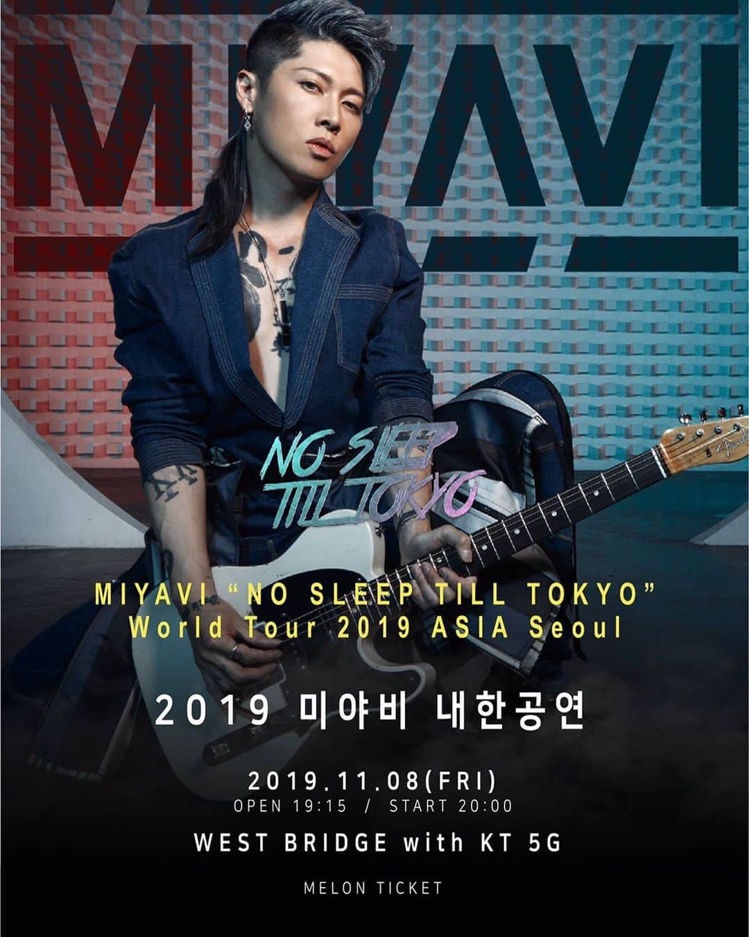 MIYAVI（石原貴雅）さんのインスタグラム写真 - (MIYAVI（石原貴雅）Instagram)「@miyavi_ishihara “NO SLEEP TILL TOKYO” World Tour 2019 ASIA #Seoul Ticket Sales begin on VIP: 8/9 8:00PM~ Regular: 8/12 8:00PM~ ． For more info access: www.miyavi.com or http://www.bfkent.com ． 【リリース情報】 MIYAVI NEW ALBUM 💿 NO SLEEP TILL TOKYO 7.24 Release⬇️⬇️ https://umj.lnk.to/miyavi_nsttPR ． 【ライブ情報】 MIYAVI North America Tour 2019 “NO SLEEP TILL TOKYO” . 8/06 - Houston | Scout Bar 8/07 - Austin | Come and Take It Live 8/09 - Mexico City | Sala Puebla 8/11 - San Antonio | Vibes Event Center 8/13 - Chicago | House of Blues 8/15 - Detroit | El Club  8/16 - Toronto | Queen Elizabeth Theatre 8/17 - Montreal | Otakuthon Festival 8/19 - New York | Sony Music Hall  8/20 - Philadelphia | Theatre of Living Arts 8/22 - Washington D.C. | The State Theatre 8/24 - Atlanta | The Masquerade ． MIYAVI “NO SLEEP TILL TOKYO” World Tour 2019 . October: EUROPE November: ASIA December: JAPAN ． MYV CREW Exclusive MIYAVI Birthday Live 2019 ． 9月15日(日) 恵比寿 LIQUIDROOM . MIYAVI ファンクラブ ”MYV CREW” 2019年度会員受付中！！ MIYAVI Fan Club“ MYV CREW” 2019 Membership Admission and Renewal Information  ご入会方法は⬇️ http://myv382tokyo.com/myvcrew/about.html ． ． #MIYAVI #NoSleepTillTokyo #NSTT #UnderTheSameSky #DAOKO #千客万来 #SenkyakuBanrai #Diner #ninagawamika #蜷川実花 #MYVCREW #NorthAmerica #USA #CANADA #MEXICO #EUROPE #ASIA #JAPAN #live」8月6日 17時07分 - miyavi_staff