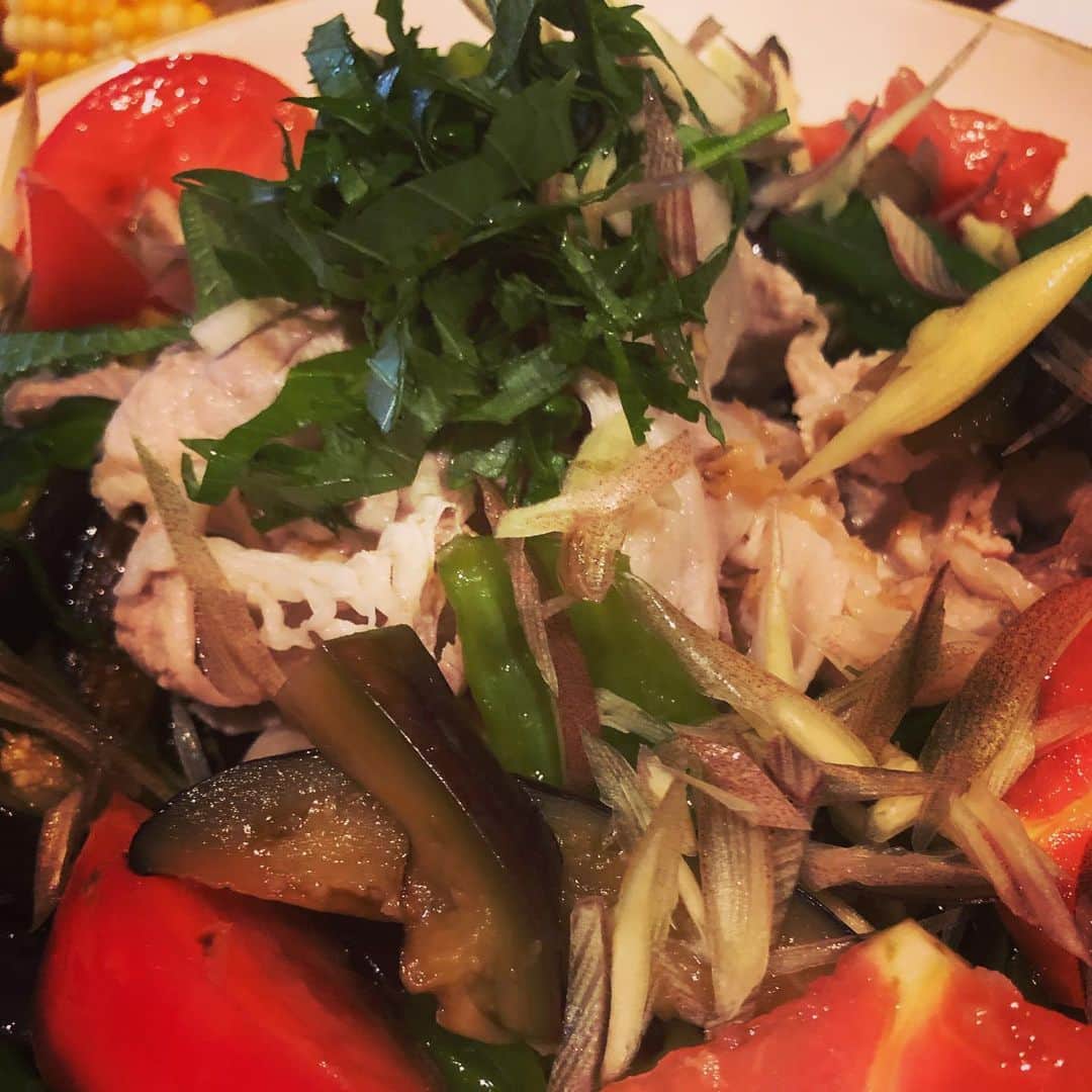 小林佳果さんのインスタグラム写真 - (小林佳果Instagram)「夏野菜と豚肉の煮浸し。 なんとなく数えてみたら、 10種類の夏野菜！ 美味しい、簡単、ヘルシー♪  #けいカフェご飯」8月6日 21時54分 - keika_kobayashi