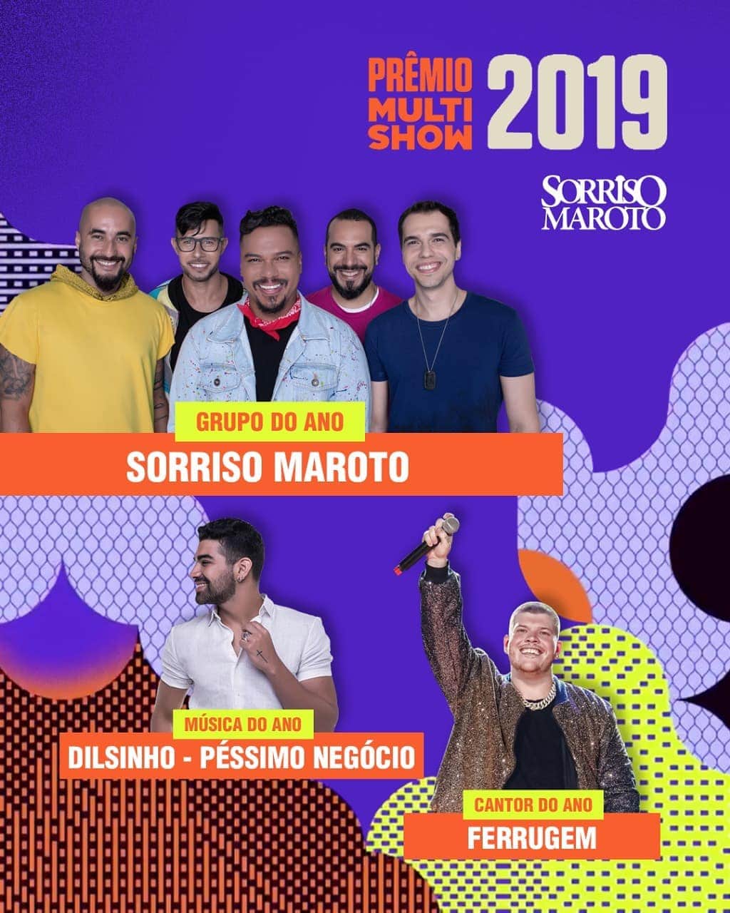 Sorriso Marotoのインスタグラム：「Tá rolando as votações pro #PrêmioMultishow 😃 Bora votar na gente e no @dilsinho em Música do Ano e @ferrugem Cantor do Ano?」