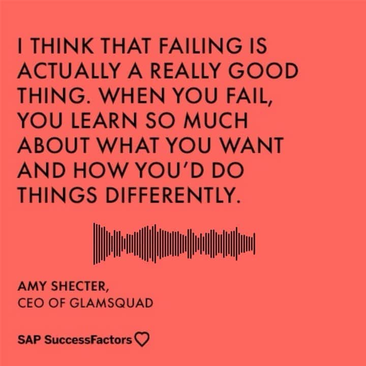 のインスタグラム：「How would your life be different if you were less afraid to make mistakes, to "fail"? In this week's episode of the @RMsuperwomen podcast, Amy Shecter (CEO of @glamsquad) shares why she thinks it's high time women becomes less risk averse. Statistically, she says, women will only take risks when they feel 95% sure of a favorable outcome, compared to the average man who will take the same risk at only 50% confidence! Catch the rest of this thought-provoking episode, in partnership with @sapsuccessfactors, at the link in our bio.」