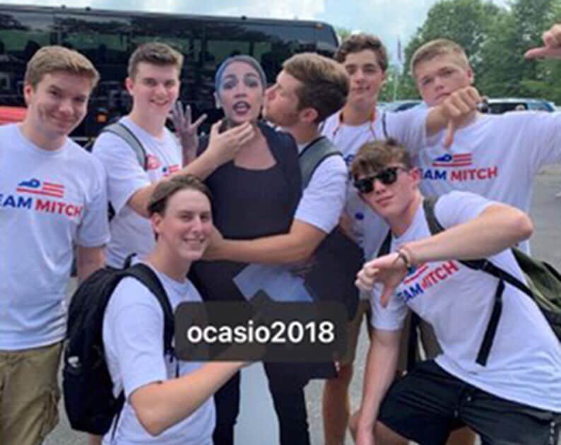 NBC Newsさんのインスタグラム写真 - (NBC NewsInstagram)「A photo of young men wearing ‘Team Mitch’ shirts appearing to touch and choke a cardboard cutout of Rep. Ocasio-Cortez has prompted responses from the congresswoman and the McConnell campaign. Click the link in our bio to read more.」8月7日 3時13分 - nbcnews