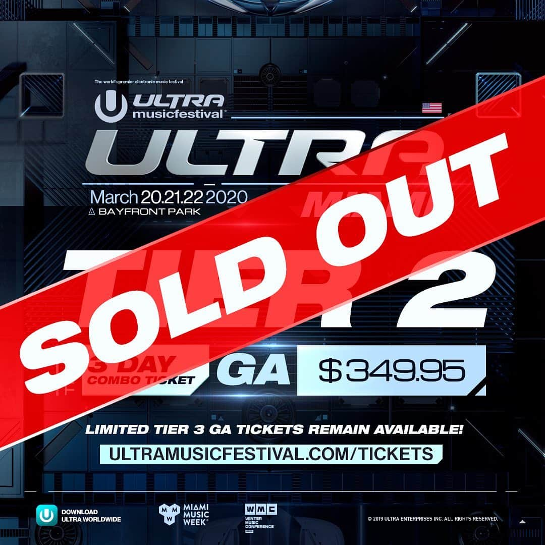 Ultra Music Festivalさんのインスタグラム写真 - (Ultra Music FestivalInstagram)「GA Tier 2 tickets for #Ultra2020 are SOLD OUT!  A limited quantity of tickets for our return to Bayfront Park are now available. Get yours before it's too late...」8月7日 3時57分 - ultra