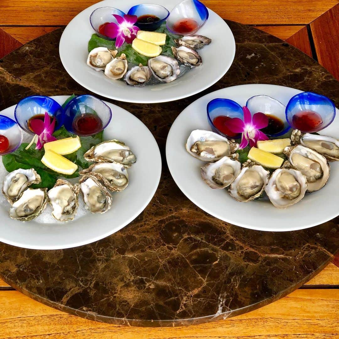 Trump Waikikiさんのインスタグラム写真 - (Trump WaikikiInstagram)「Enjoy a half dozen oysters. Choices are: Kumamoto, Kushi, Fat Bastard or Shigoku.  They are served with ponzu, mignonette and cocktail sauce.  It's all part of our new seafood dinner menu offered nightly at Wai‘olu Ocean Cuisine.  #trumpwaikiki #neversettle #waioluoceancuisine #seafood restaurantwaikiki #oysters #rawbarhonolulu ワイオル・オーシャン・キュイジーヌで新鮮なオイスターはいかがですか？クマモト、クッシなど4種類から選べ、ポン酢、ミニョネットソース、カクテルソースでお楽しみいただけます。 #ワイオルオーシャンキュイジーヌ #トランプワイキキ #シーフード #オイスター #ワイキキのシーフードレストラン」8月7日 12時51分 - trumpwaikiki