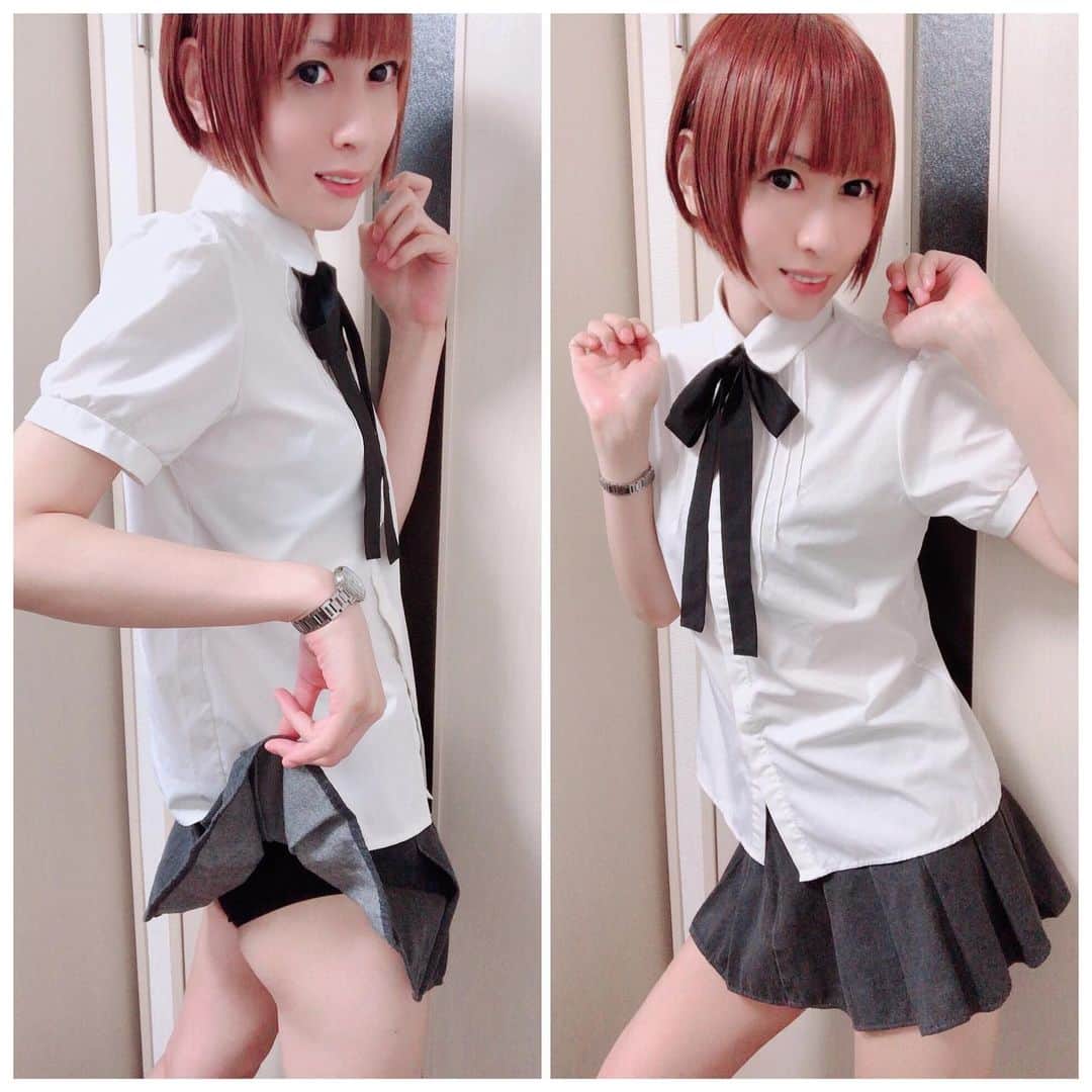 荒金さとみのインスタグラム：「🌞だいぶ暑いから夏服に衣替え🍉 女子◯生の制服っぽい格好で出勤したのだ٩(^ω^)و #女装子 #男の娘 #ニューハーフ #オウチグラビア #AV女優 #sexyshemales #レディーボーイ #ladyboy #shemales #transsexual」