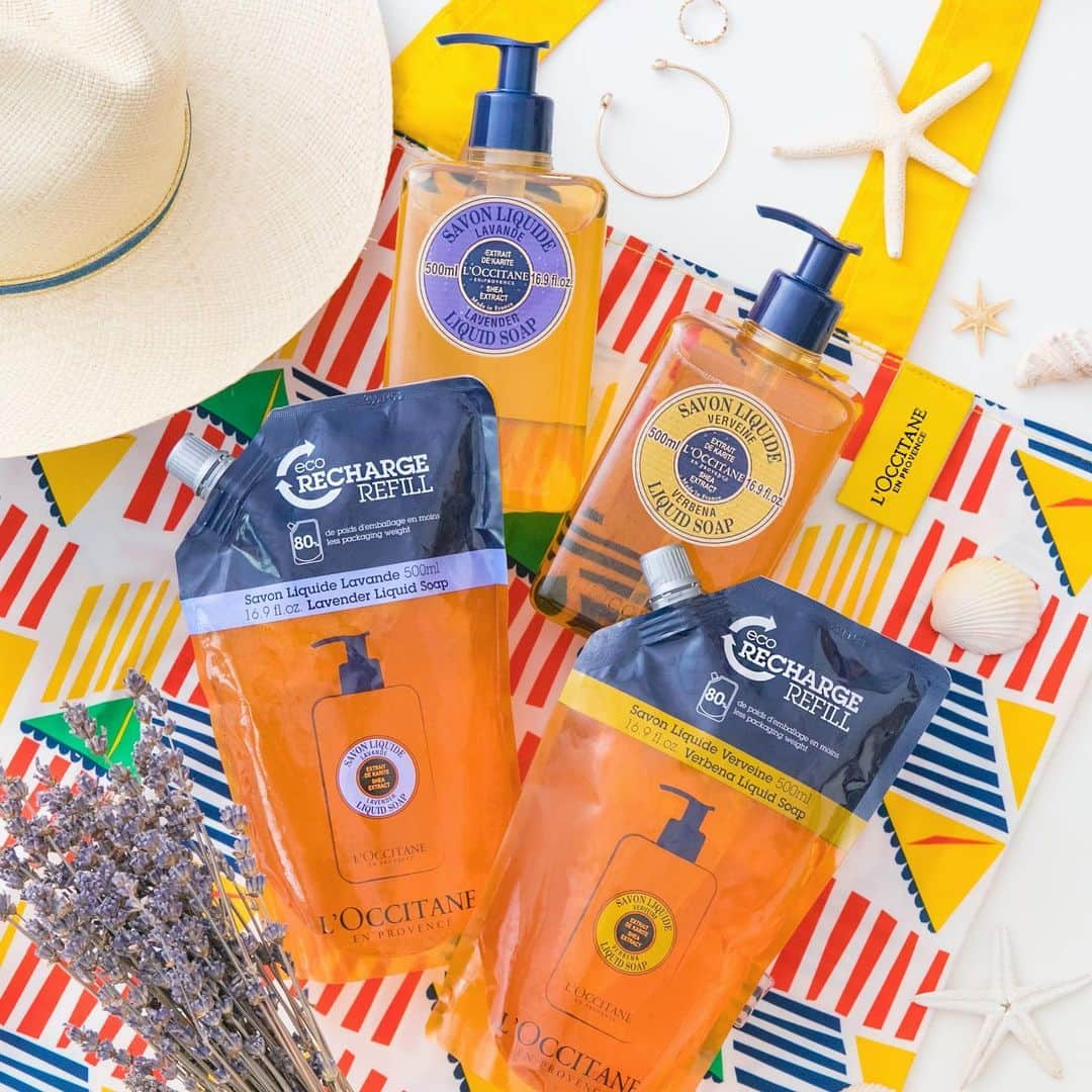 L'OCCITANE en Provenceさんのインスタグラム写真 - (L'OCCITANE en ProvenceInstagram)「数量限定🌱大人気シリーズに、エコでお得なレフィル付きセット「ECO Week Kits」が登場✨﻿ ﻿ ご存知でしょうか？﻿ 毎日使うハンドソープを、﻿ ボトルからレフィルに切り替えることで、﻿ なんと最大90％のプラスチックを﻿ 削減することができるんです✨﻿ ﻿ 今回は「ECO Week Kits」から、﻿ 人気のヴァーベナ・ラベンダーの﻿ ハンドソープ・レフィルセットをご紹介します🙌﻿ ﻿ 🌱シア リキッドハンドソープ ヴァーベナ　ECOキット﻿ 爽やかな香りと洗い上がりで夏のご褒美に。﻿ ﻿ 🌱シア リキッドハンドソープ ラベンダー　ECOキット﻿ ラベンダーの香りで心と手肌に癒しを﻿ ﻿ その他、ヴァーベナのシャワージェル﻿ ECOキットもご用意がございます。﻿ ﻿ さらに！10,000円（税込10,800円）以上(*) ご購入の方には﻿、夏気分をカラフルに持ち歩ける﻿ エコバッグ（写真中央）を先着でプレゼント🎁﻿ ﻿ 数量限定のオリジナルラッピングはギフトにも。﻿ あなたにも地球にも優しいこと、 はじめてみませんか？💓﻿ ﻿ ﻿ (*)センスレシピ、ECO Week Kits、ヴァーベナ、シトラスヴァーベナ、ミントヴァーベナ製品（単品・キット）を10,000円(税込 10,800円)以上、ご購入の方に先着でプレゼント！﻿ ﻿ #ロクシタン #レフィル #ハンドソープ #限定コスメ #ハンドケア #シア #保湿 #いい香り #いい匂い #美容 #保湿 #ヴァーベナ #ラベンダー #リラックス #エコ #eco #夏コスメ #夏コスメ2019 #香りを楽しむ #ハーブ #リサイクル #エコ #リユース #サスティナブル #プラスチックフリー #エコバッグ #詰め替えボトル #ハンドソープ #LOccitane」8月7日 16時52分 - loccitane_jp