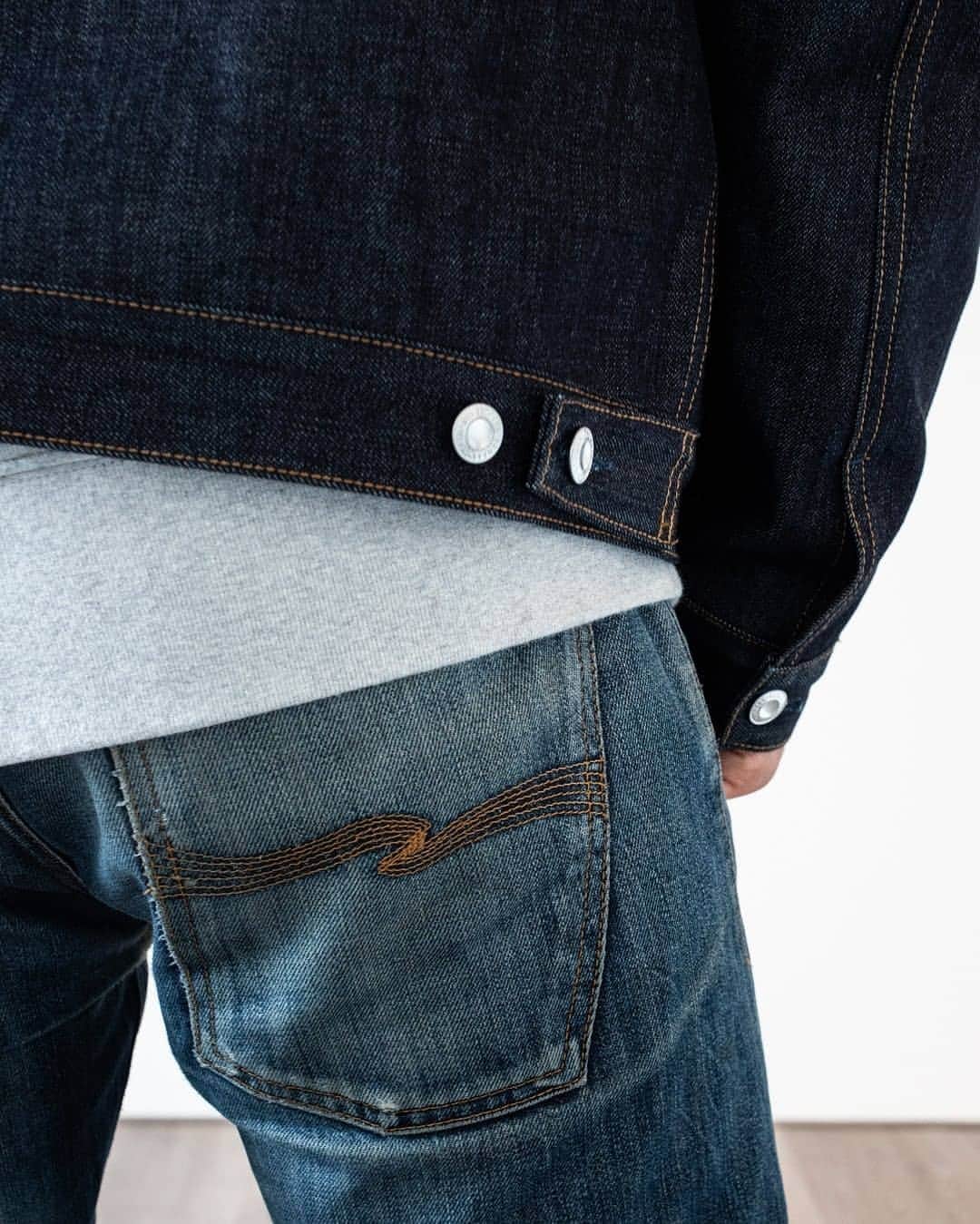 のインスタグラム：「#GrimTim Re-use documentation continues by @thebrutesupply. . . . #nudiejeans #organicdenim」