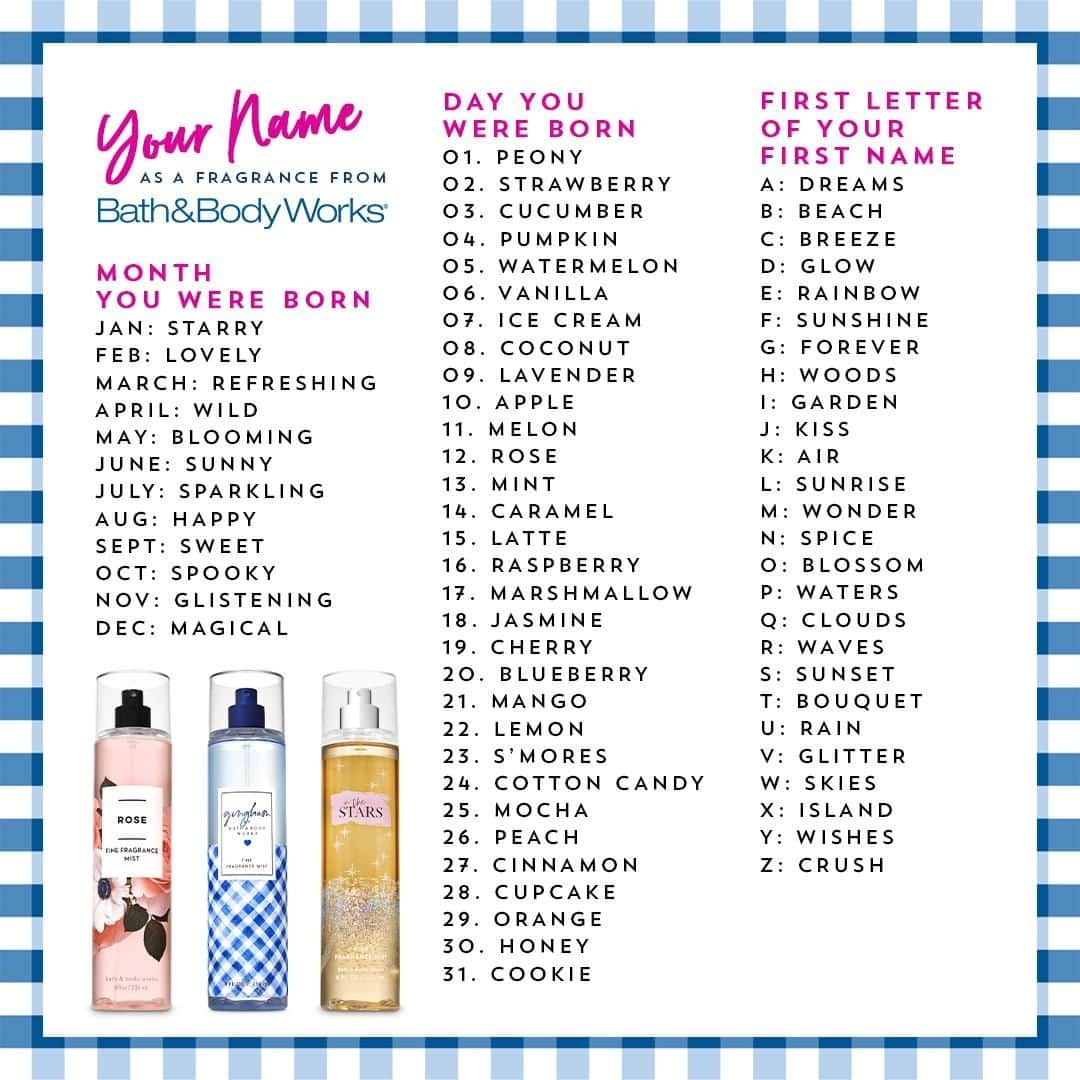 Bath & Body Worksさんのインスタグラム写真 - (Bath & Body WorksInstagram)「What’s your Bath & Body Works fragrance name?! Follow the steps 👆 to find out & then tell us yours in the comments!」8月8日 4時00分 - bathandbodyworks