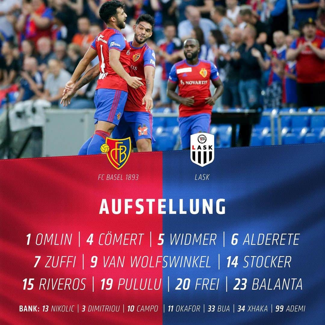 FCバーゼルさんのインスタグラム写真 - (FCバーゼルInstagram)「Hier kommt die Aufstellung für das Heimspiel gegen den @laskofficial! #FCBasel1893 #zämmestark #zämmewyterko」8月8日 1時43分 - fcbasel1893