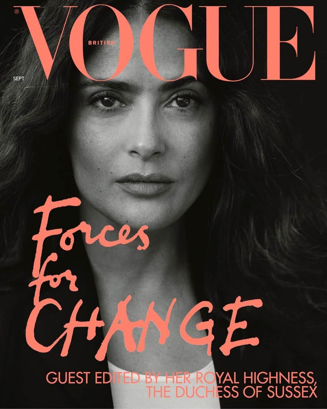 British Vogueさんのインスタグラム写真 - (British VogueInstagram)「@SalmaHayek is one of 15 inspiring women to cover the September 2019 issue of #BritishVogue. Discover the full #ForcesForChange story in the new issue, on newsstands now, and click the link in bio to read more from the actress, producer and activist on finding her voice in her fifties.  #SalmaHayek wears a jacket by @StellaMcCartney and T-shirt by @Hanro.Official. Photographed by @TheRealPeterLindbergh, fashion editor @TheRealGraceCoddington, with hair by @BartPumpkin, make-up by @Diane.Kendal and nails by @YukoTsuchihashi.  Video: Directed and edited by @Kloss_Films.」8月8日 2時14分 - britishvogue