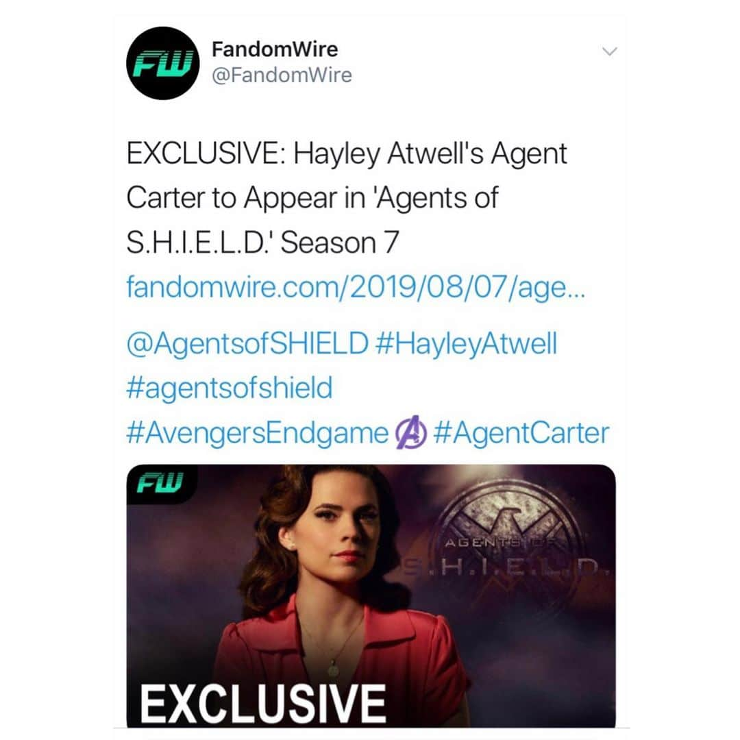 ヘイリー・アトウェルさんのインスタグラム写真 - (ヘイリー・アトウェルInstagram)「EXCLUSIVE: Hayley will be playing Agent Carter again in Season 7 of Agents of S.H.I.E.L.D!」8月8日 11時22分 - realhayleyatwell