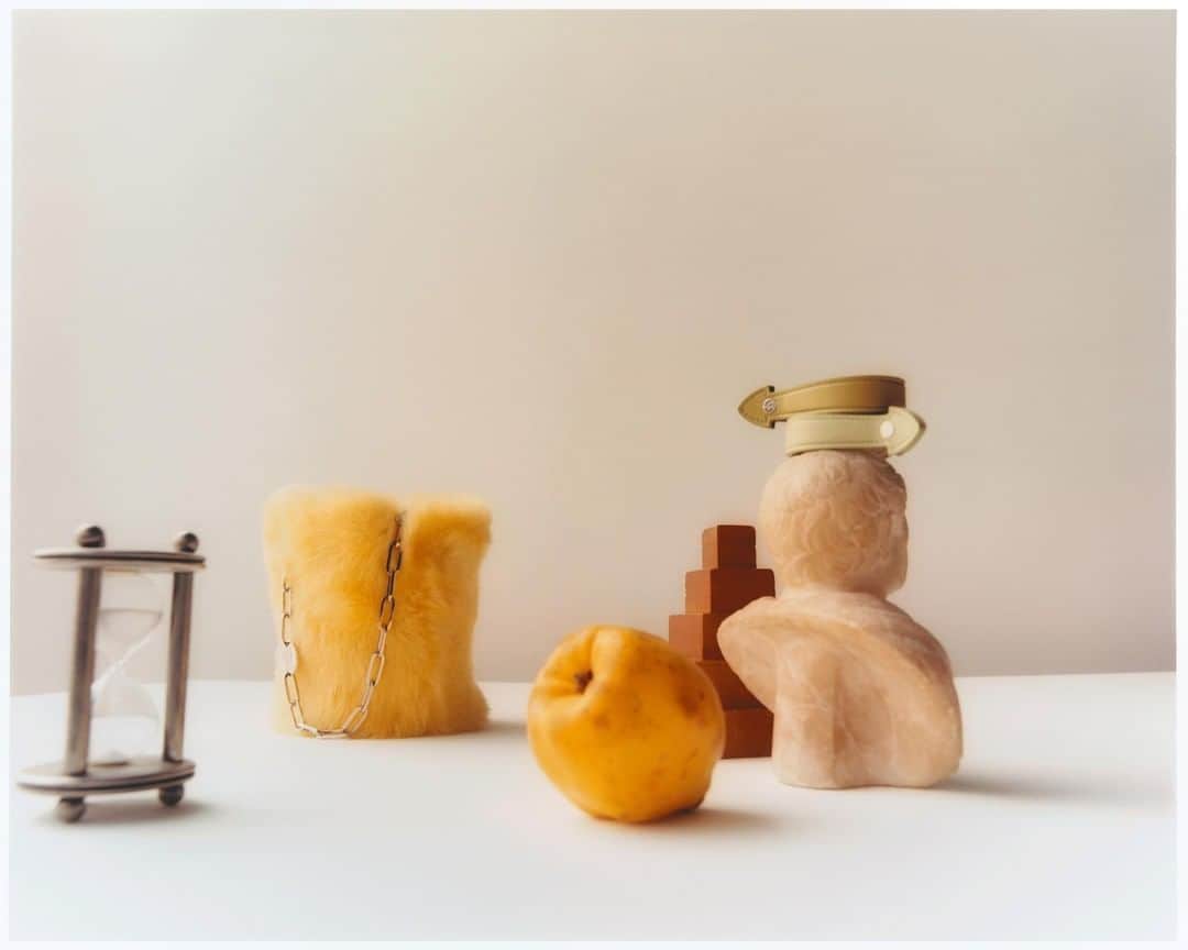 ランバンのインスタグラム：「Yellow Lantern bag in lambskin and green bracelets in nappa leather. Still life shot by @david_ablehams #LanvinFW19 #LanvinbyBrunoSialelli」