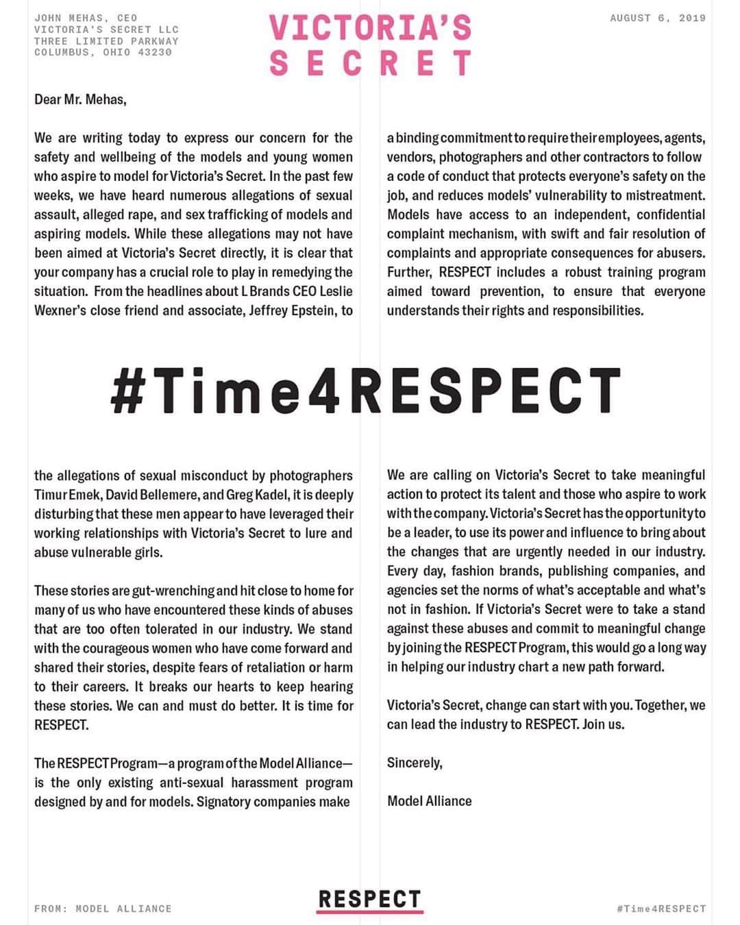 アマンダ・デ・カディネットさんのインスタグラム写真 - (アマンダ・デ・カディネットInstagram)「Thank you  @modelallianceny for taking action.  #Repost @modelallianceny ・・・ We stand in solidarity with over 100 models and @timesupnow to fight sexual harassment, assault, and trafficking. @victoriassecret will you do the same? Learn more and read our letter (link in bio). #time4respect」8月8日 14時17分 - amandadecadenet