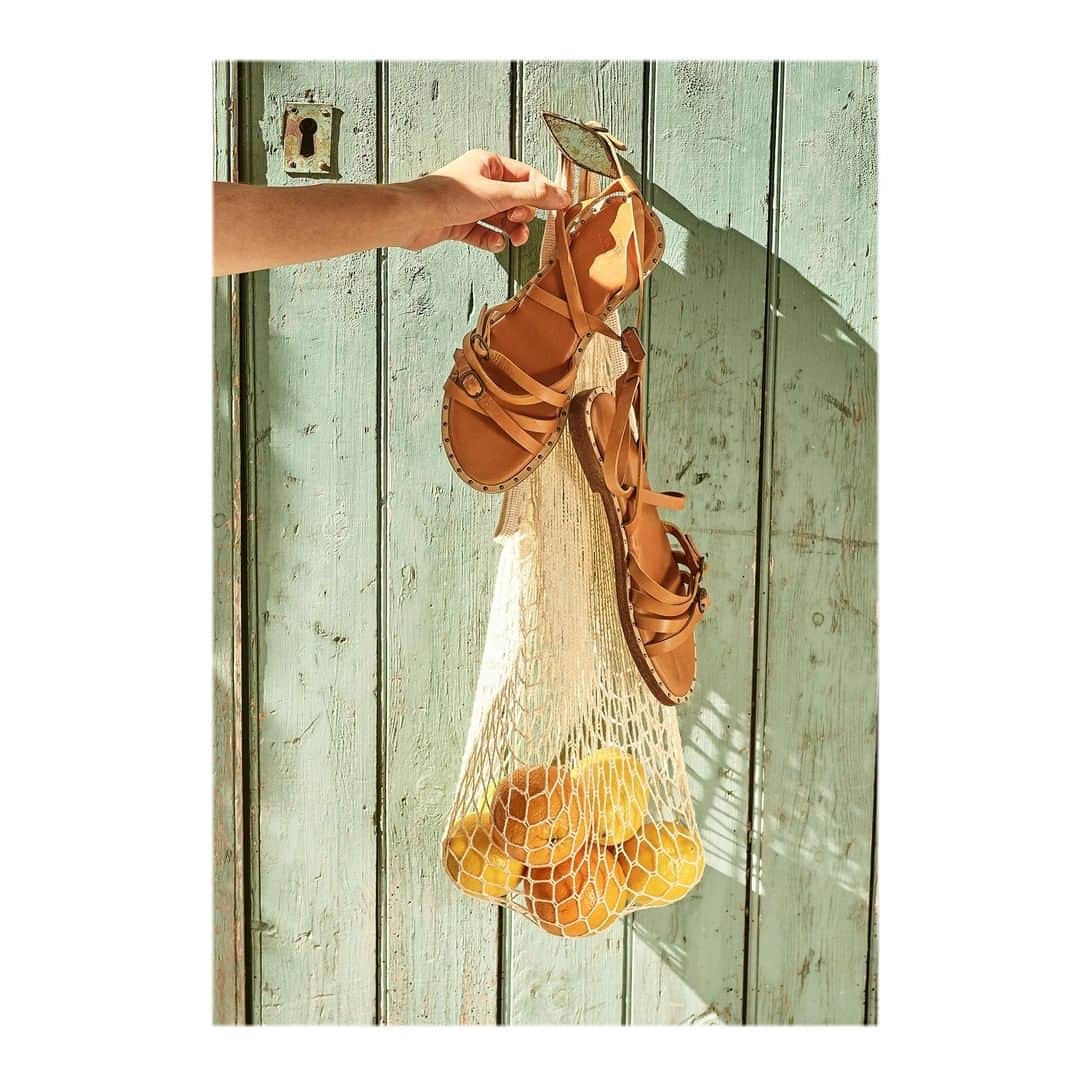 のインスタグラム：「LES EMPLETTES DU JOUR 🍊 Les fruits frais du marché 🍋 pour un jeudi vitaminé et les sandales VIRGULES aux pieds. - #MyPLDM #SS19 #Sandales #Brides #Tendance #Cuir」