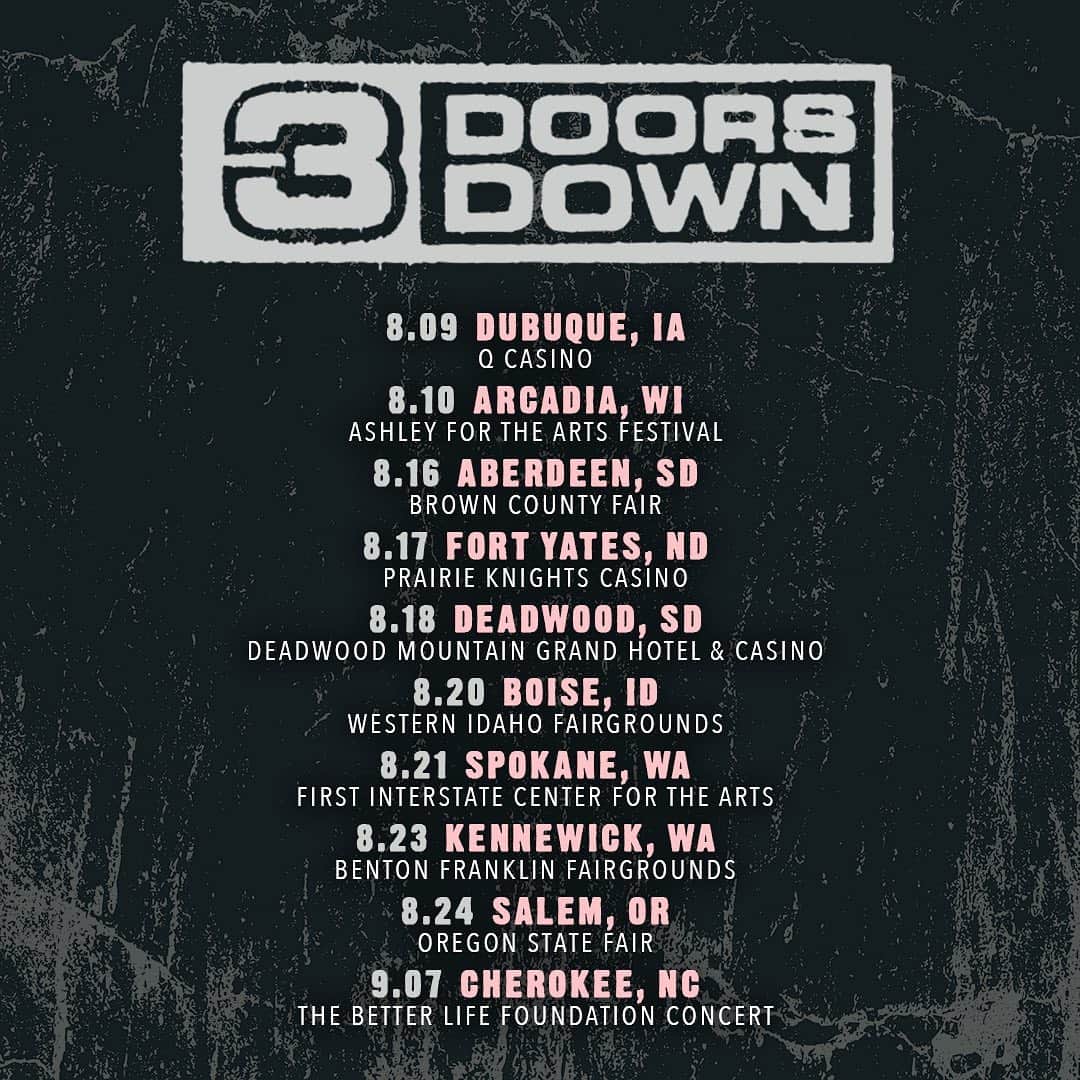 3 Doors Downのインスタグラム：「We aren't slowing down! We've got a lot of summer shows left to rock. Who's coming out to see us? (Link in bio for tickets)」