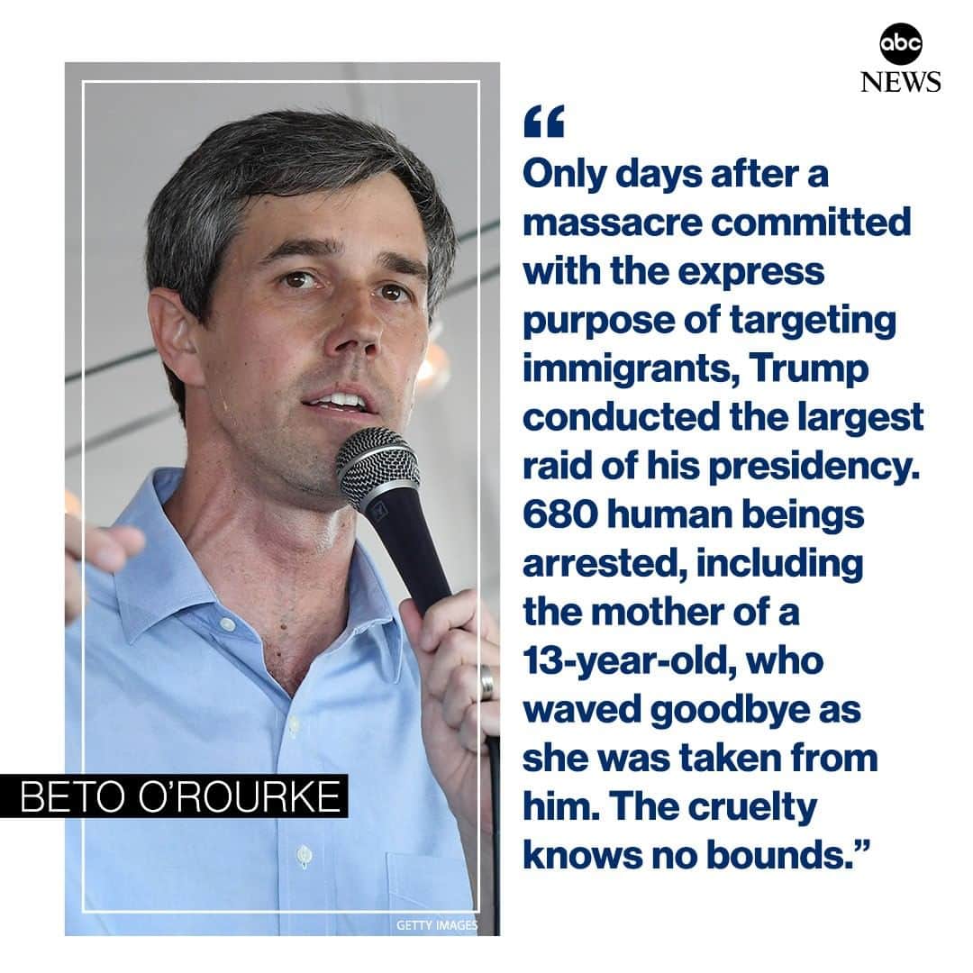 ABC Newsさんのインスタグラム写真 - (ABC NewsInstagram)「Beto O'Rourke on ICE arrests of nearly 700 undocumented immigrants working at Mississippi processing plants: "The cruelty knows no bounds." #betoorourke #donaldtrump #ice #immigration #politis」8月8日 23時48分 - abcnews