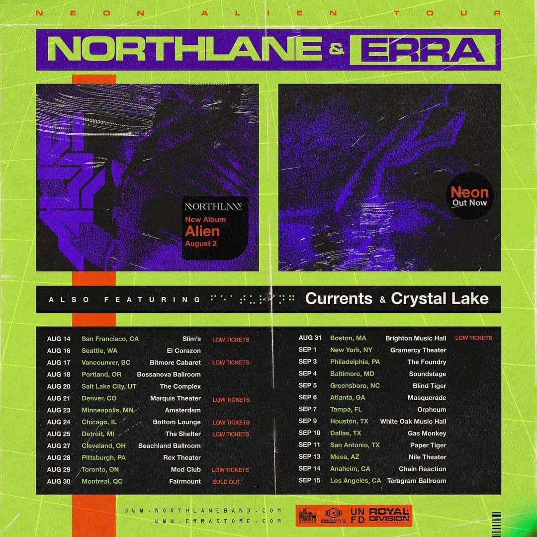 のインスタグラム：「Tickets are starting to get really low. We can not wait to see you all very soon USA! @northlane @erraband @currents 🤘🏻🤘🏻🤘🏻」