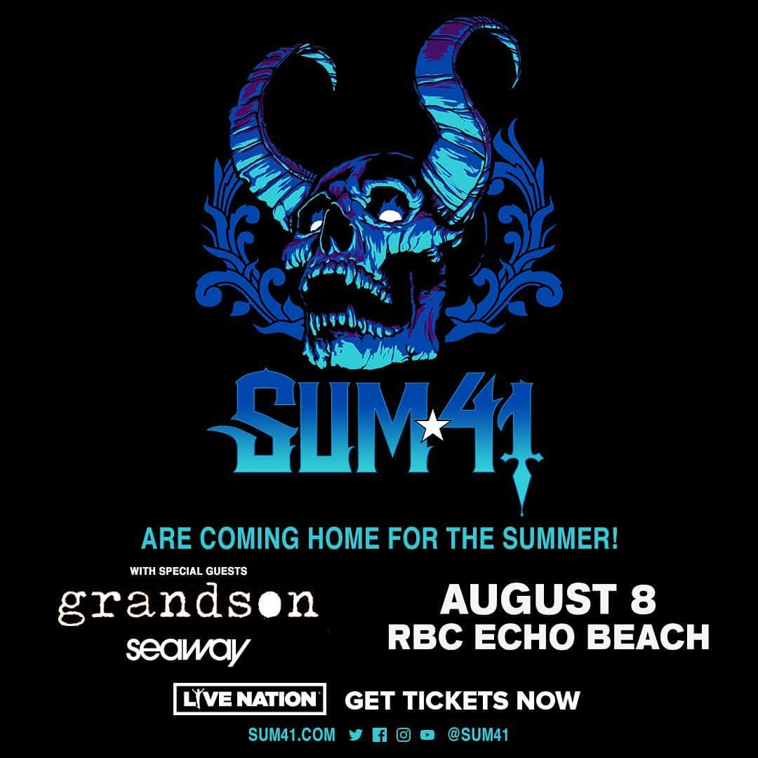 Sum 41さんのインスタグラム写真 - (Sum 41Instagram)「Can’t wait to play our hometown of Toronto tonight at #RBCEchoBeach with @grandson. Looking forward to seeing you all!  Tickets/Info: sum41.com」8月9日 2時19分 - sum41