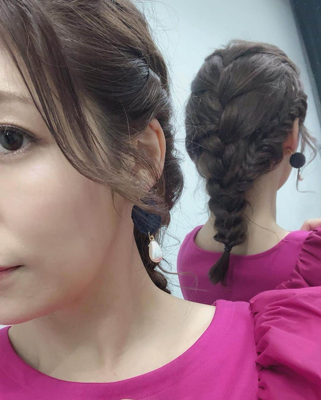 穂川果音さんのインスタグラム写真 - (穂川果音Instagram)「<hair style>  編みおろしスタイルだよー♡ #アベプラ #abematv  #weather #weatherforecast #気象予報士 #穂川果音 #instastyle #instahair  #ヘアアレンジ #巻き髪 #hair #hairstyle #hairarrange #ほかのん #hairstyles #イヤリング #hairstyling #おしゃれ #編みおろし #summer #まとめ髪 #夏コーデ #編み込みアレンジ」8月9日 8時40分 - hokawakanonn